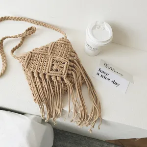 Bohemian Tassel Shoulder Bags Boho fabric Crochet Cotton Fringed Bolsa Femininas Women Handbag Brown Tassel Bohemian Tas canta