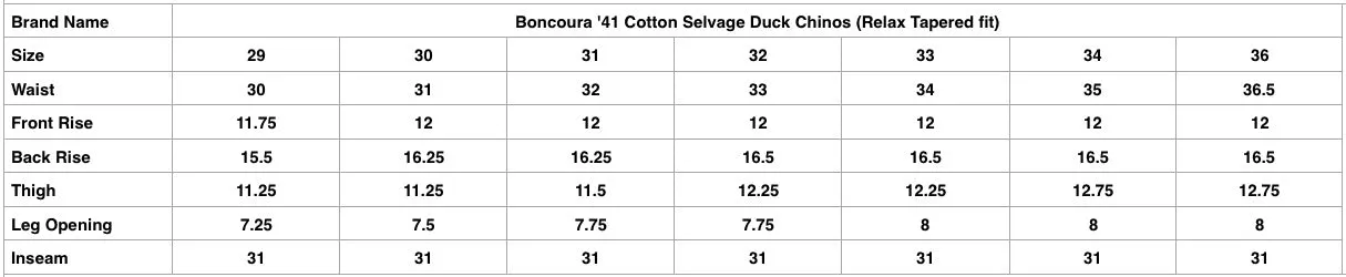 Boncoura 14oz Selvage Duck '41 Cotton Chinos (Relax Tapered Fit)