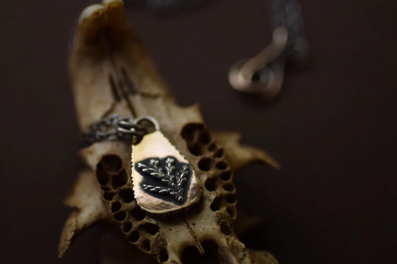 Bronze and Sterling Fern Spray Necklace