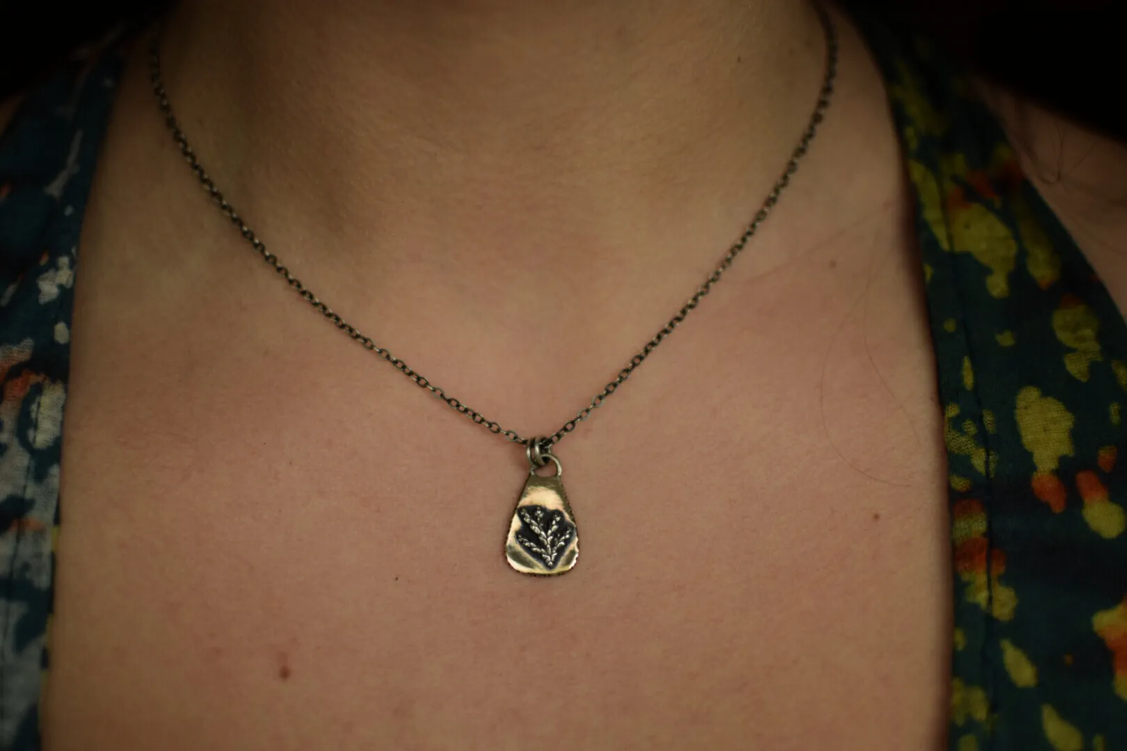 Bronze and Sterling Fern Spray Necklace