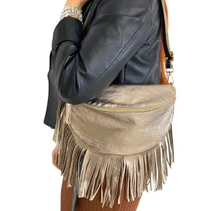 Bronze Leather Fringed Crossbody Bag