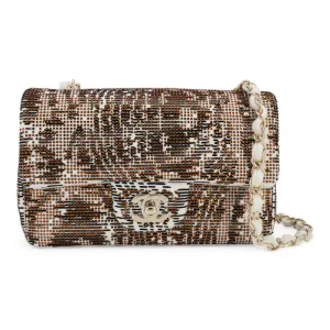 Bronze Swarovski Strass Tiger Print Mini Rectangular Flap Bag