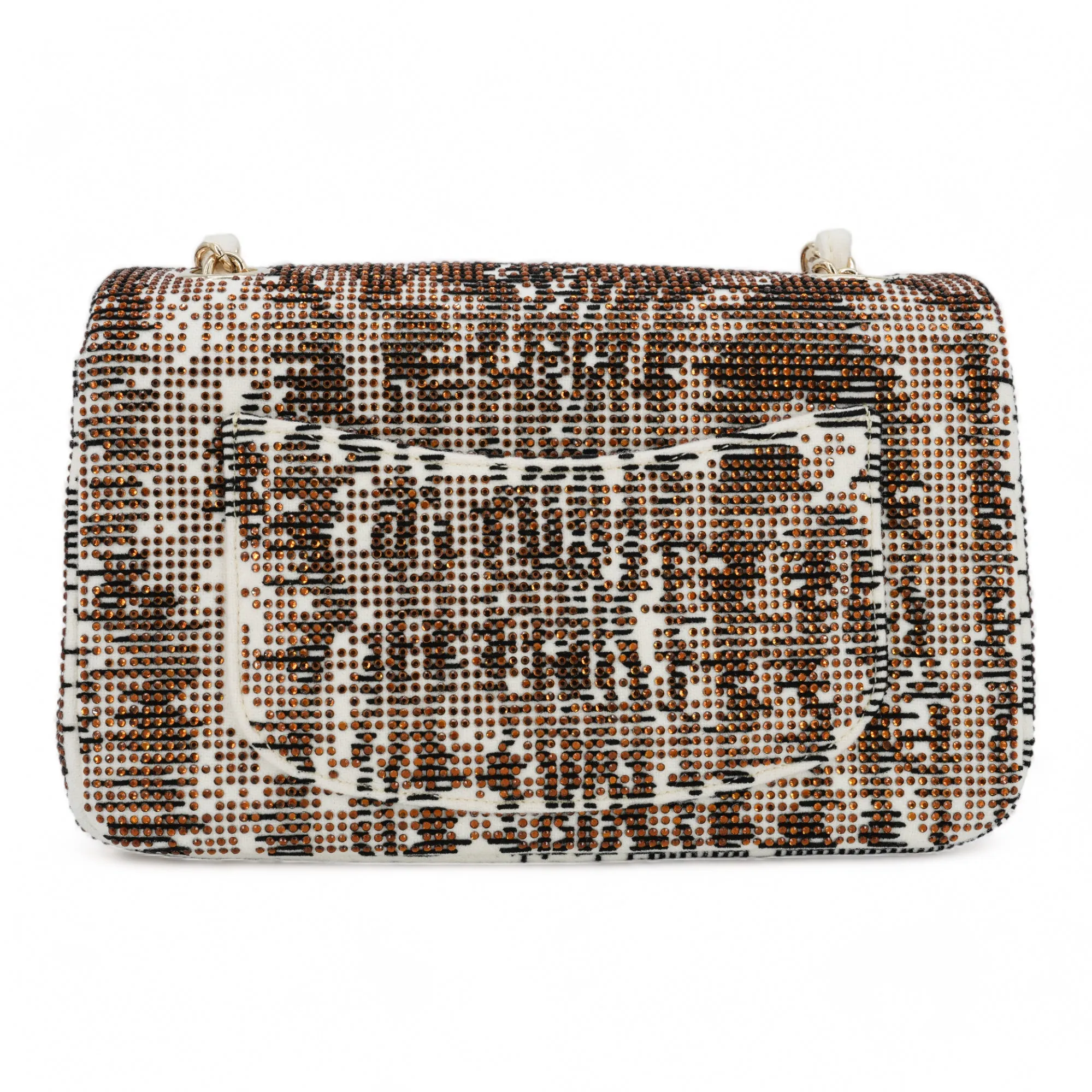 Bronze Swarovski Strass Tiger Print Mini Rectangular Flap Bag