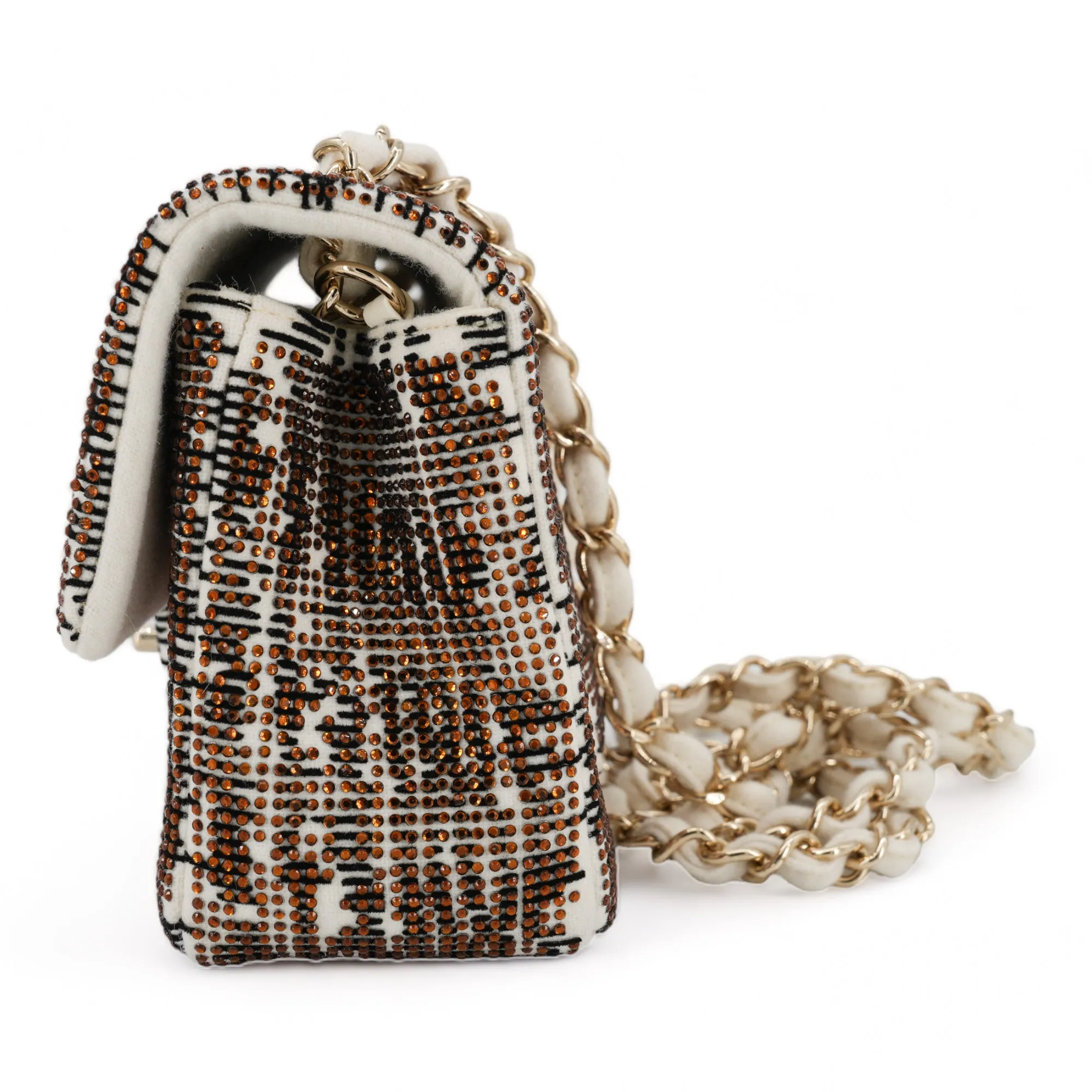 Bronze Swarovski Strass Tiger Print Mini Rectangular Flap Bag