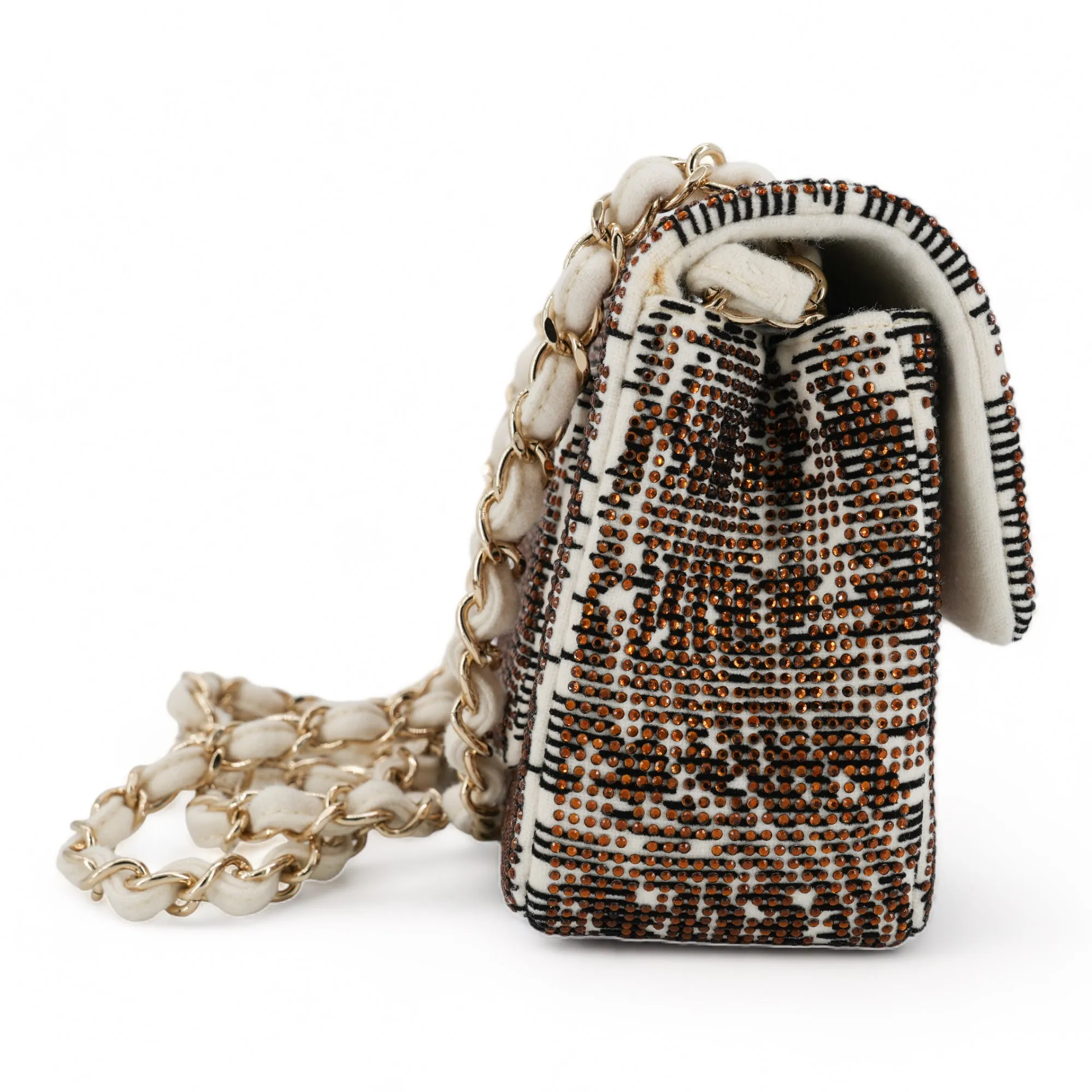 Bronze Swarovski Strass Tiger Print Mini Rectangular Flap Bag