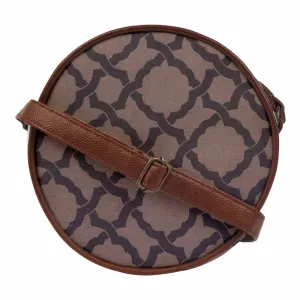 Brown Printed Round Sling Bag
