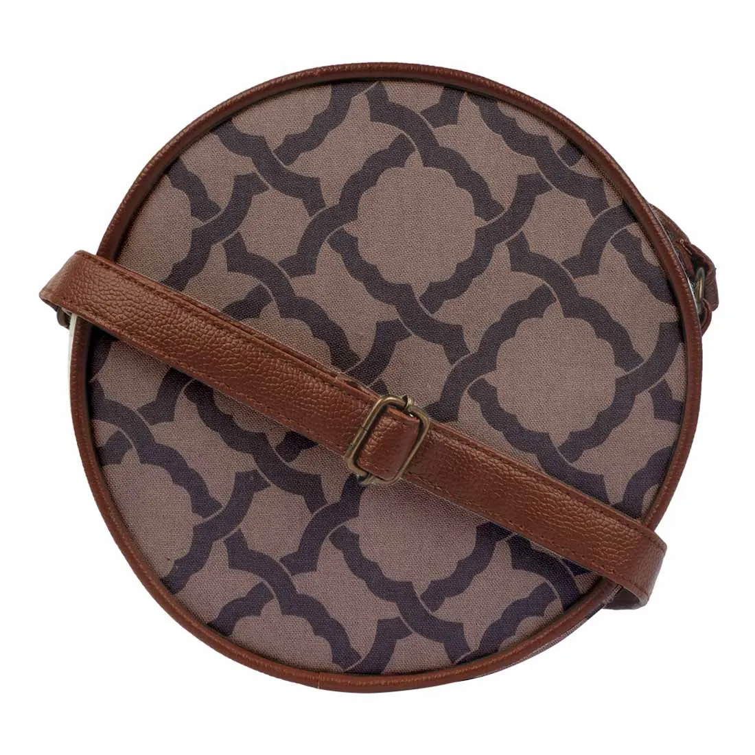 Brown Printed Round Sling Bag