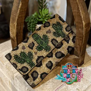 Cactus and Leopard Beaded Clutch/Crossbody Bag