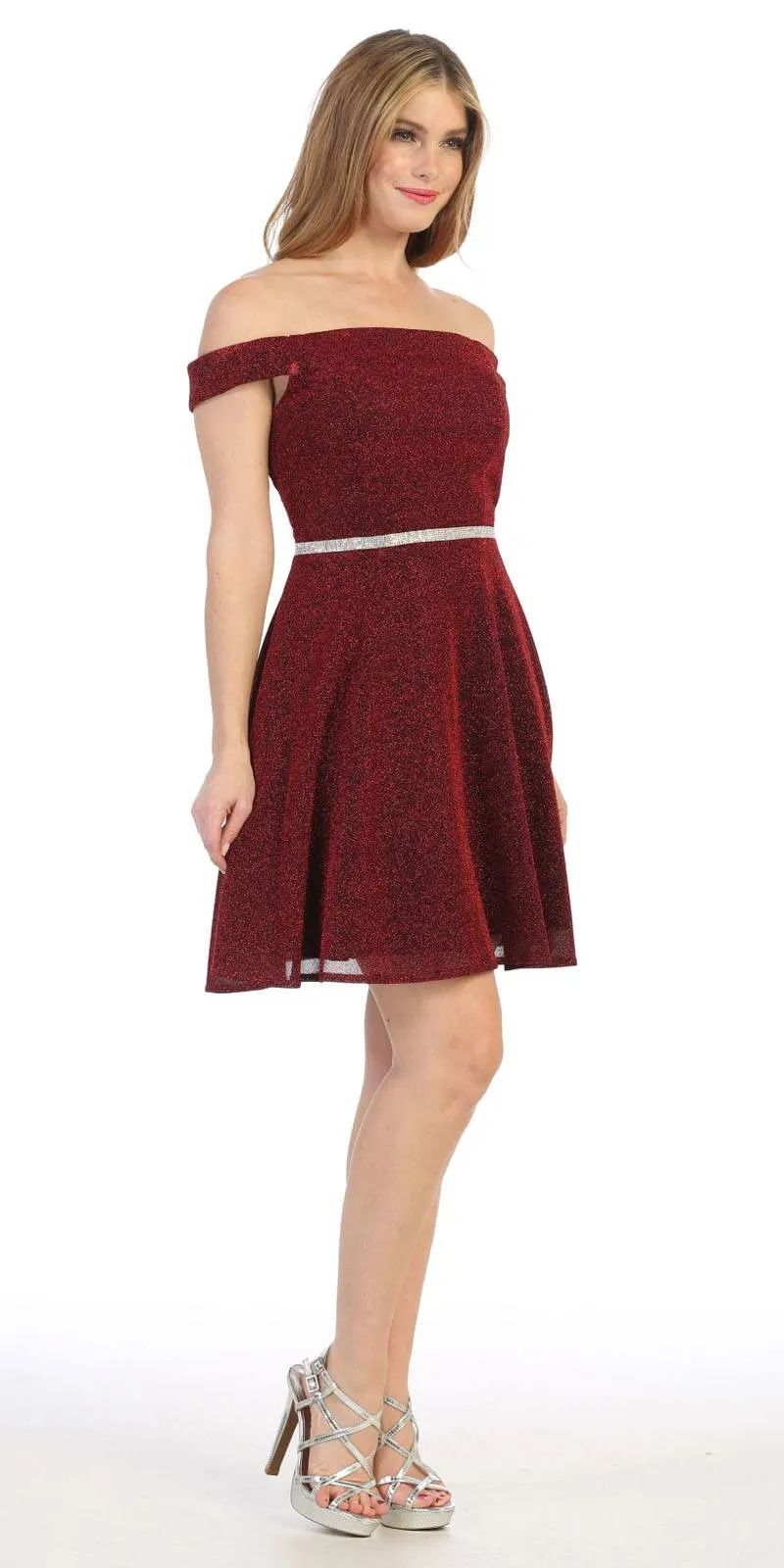 Celavie 6402S Off-Shoulder Knee Length Short Cocktail Dress A-Line