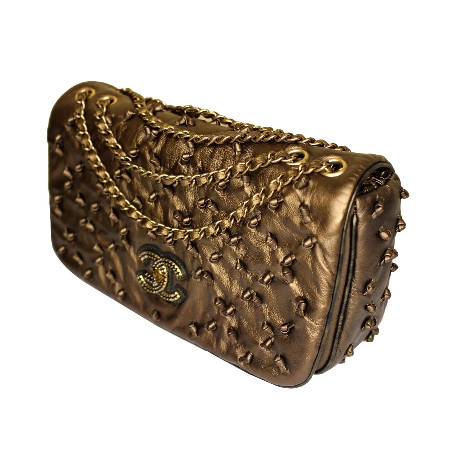 CHANEL Classic Flap Chic Knot Lambskin Leather Shoulder Bag Bronze
