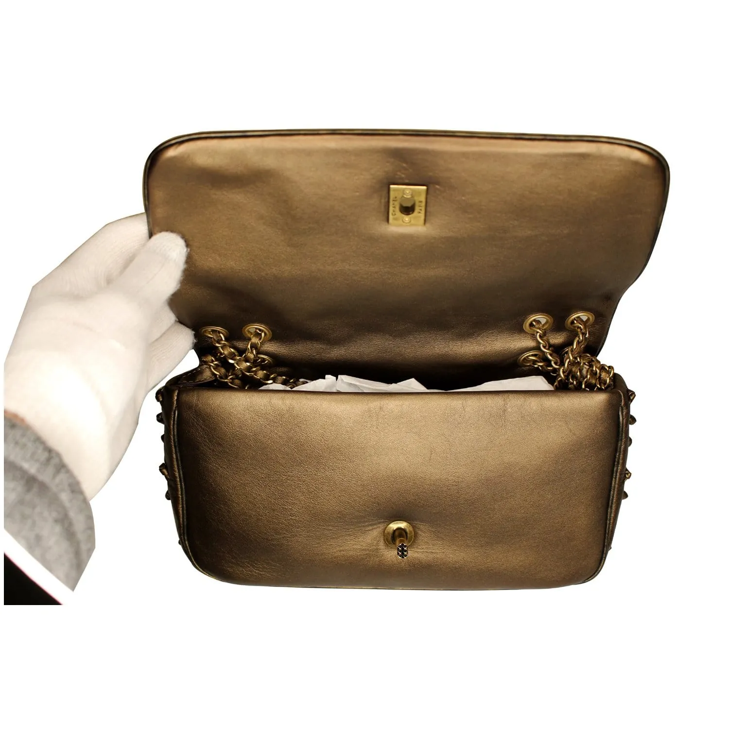 CHANEL Classic Flap Chic Knot Lambskin Leather Shoulder Bag Bronze