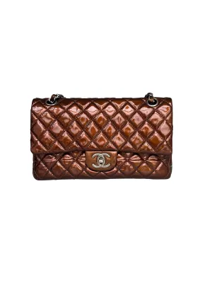 Chanel Medium Double Flap Bag Metallic Patent Leather Bronze