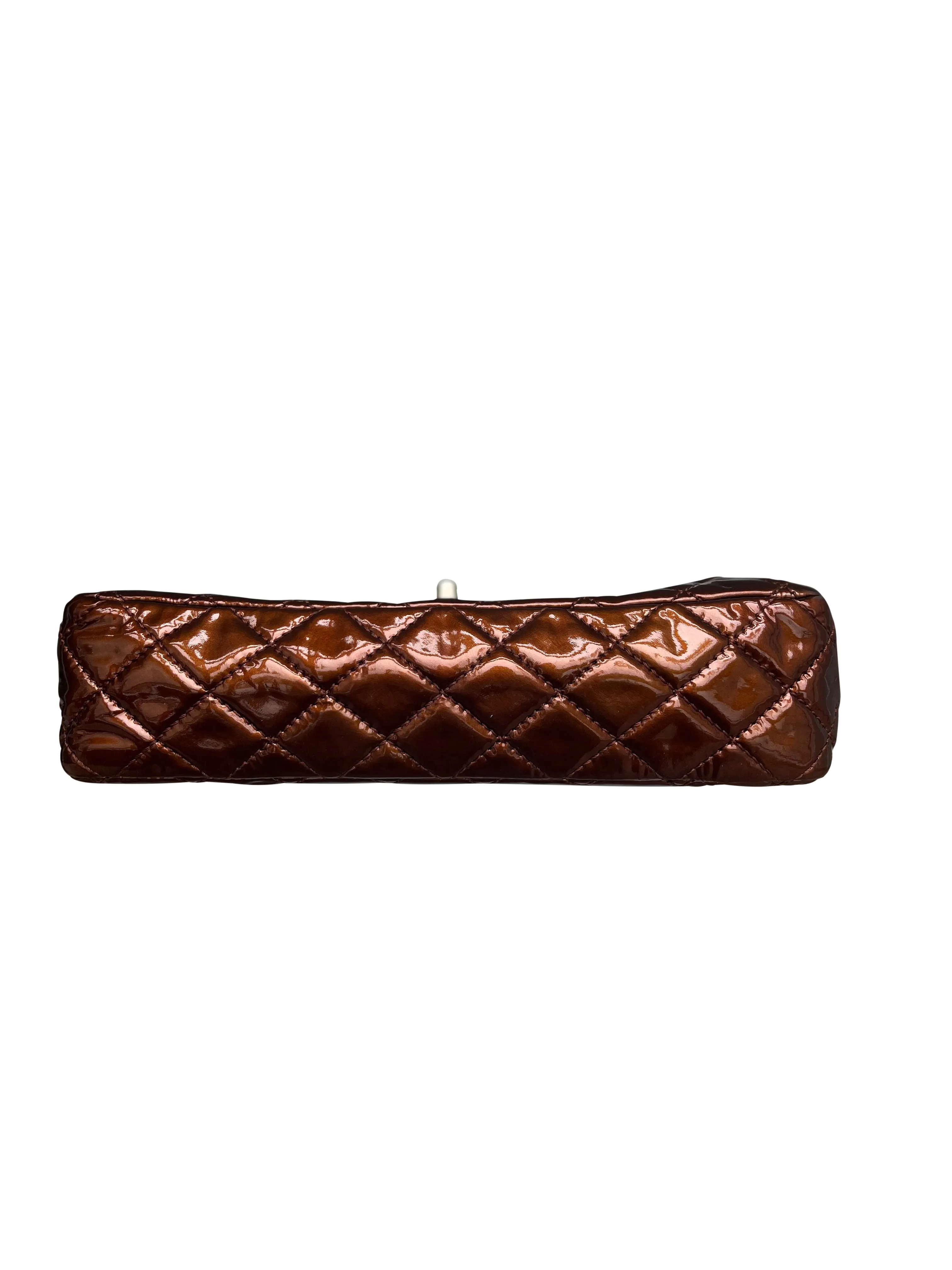 Chanel Medium Double Flap Bag Metallic Patent Leather Bronze