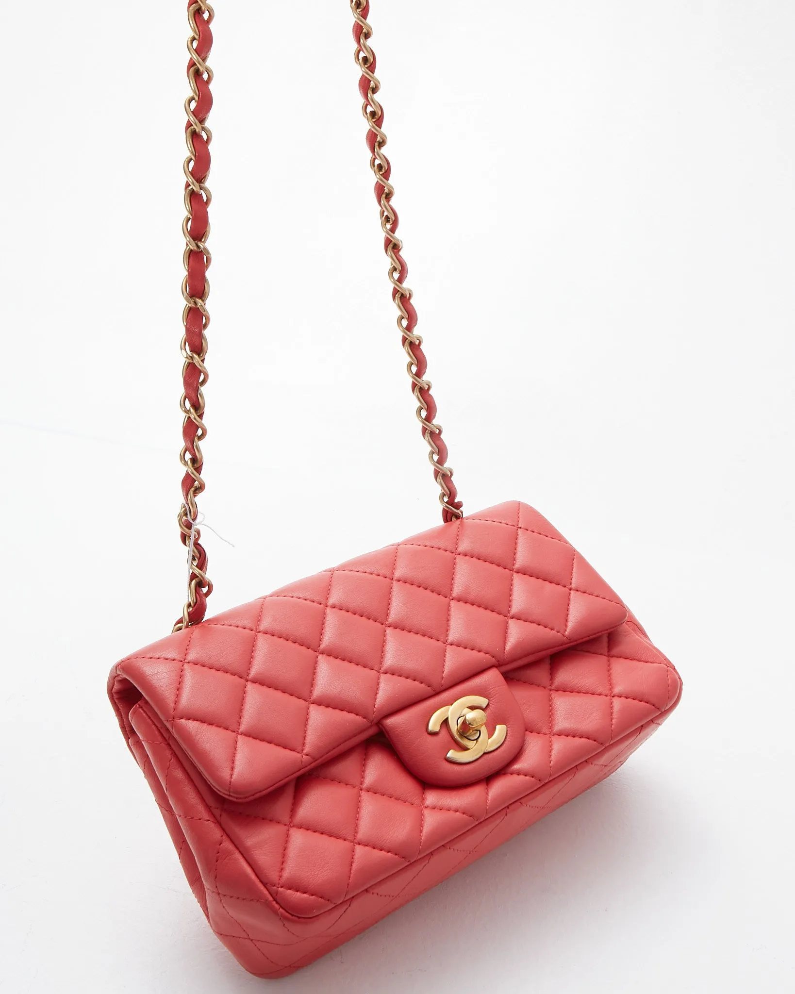 Chanel Red Quilted Leather Mini Rectangular Classic Chain Flap Bag