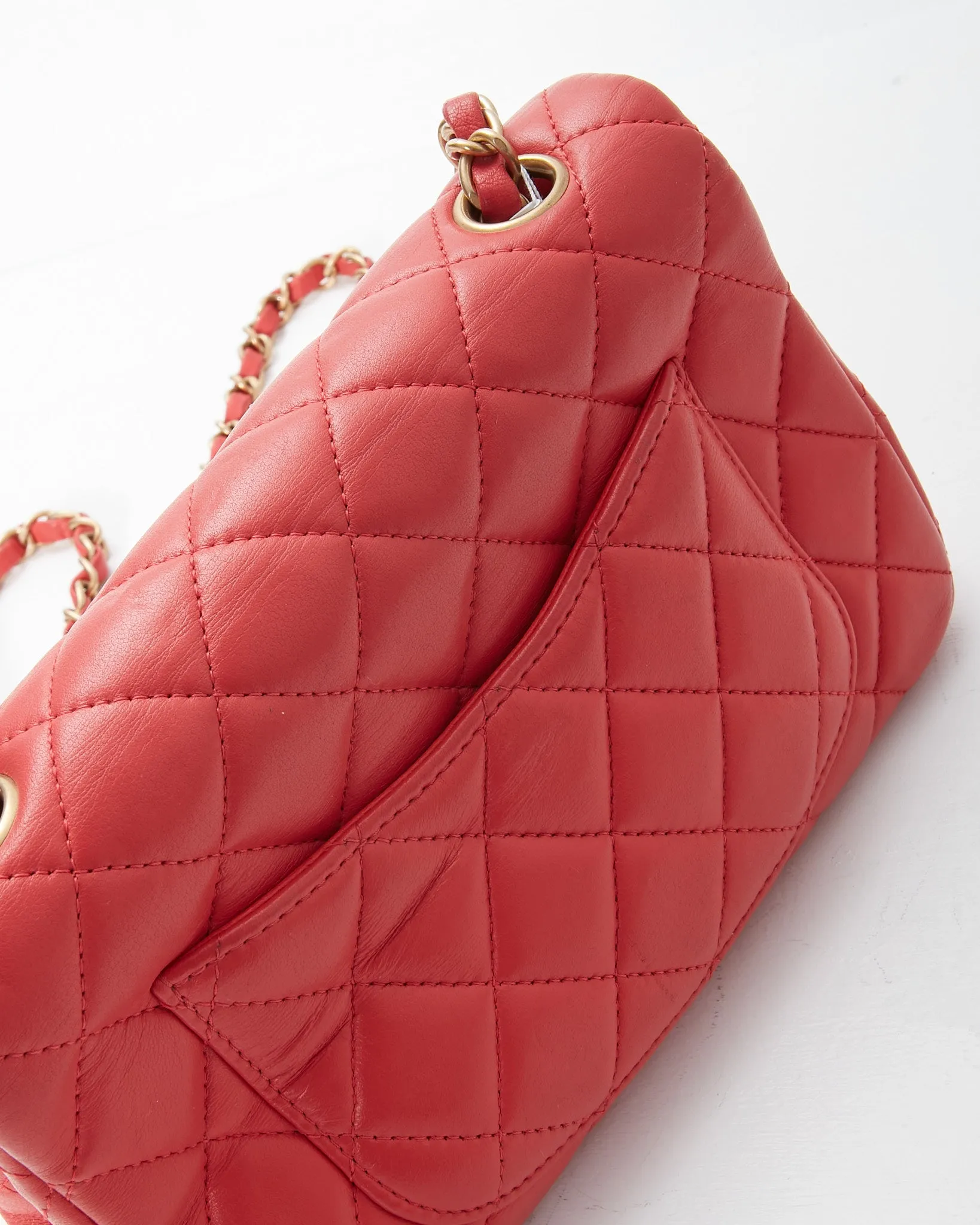 Chanel Red Quilted Leather Mini Rectangular Classic Chain Flap Bag