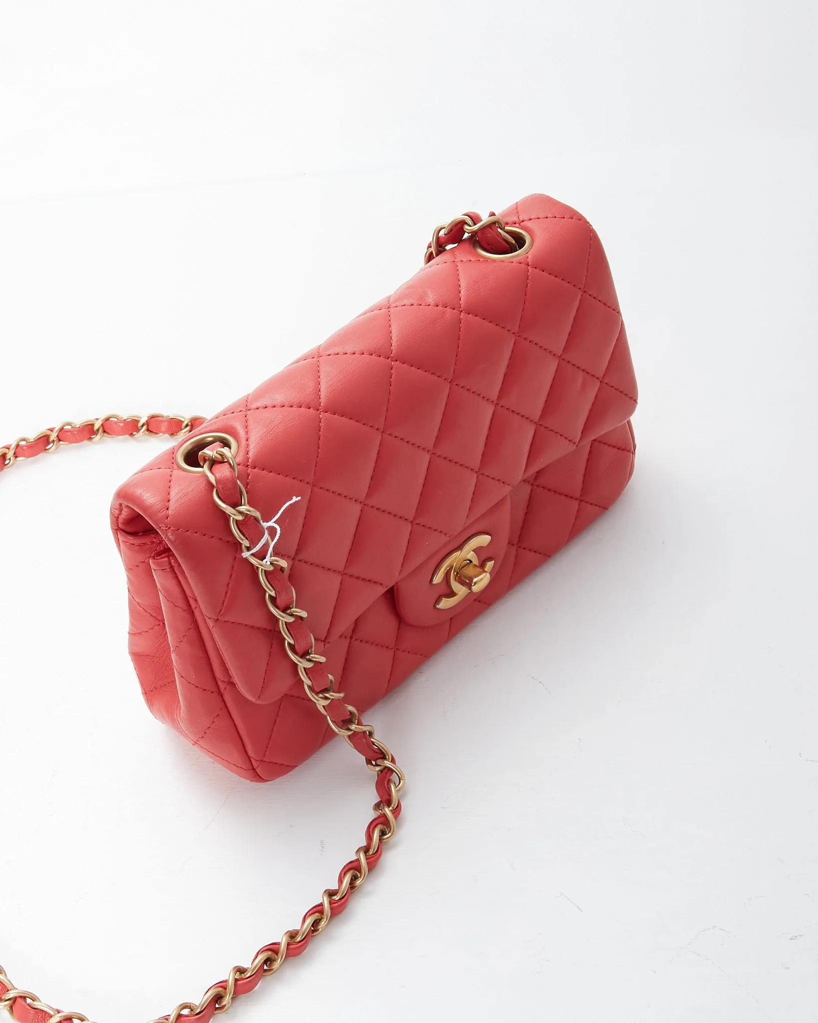 Chanel Red Quilted Leather Mini Rectangular Classic Chain Flap Bag