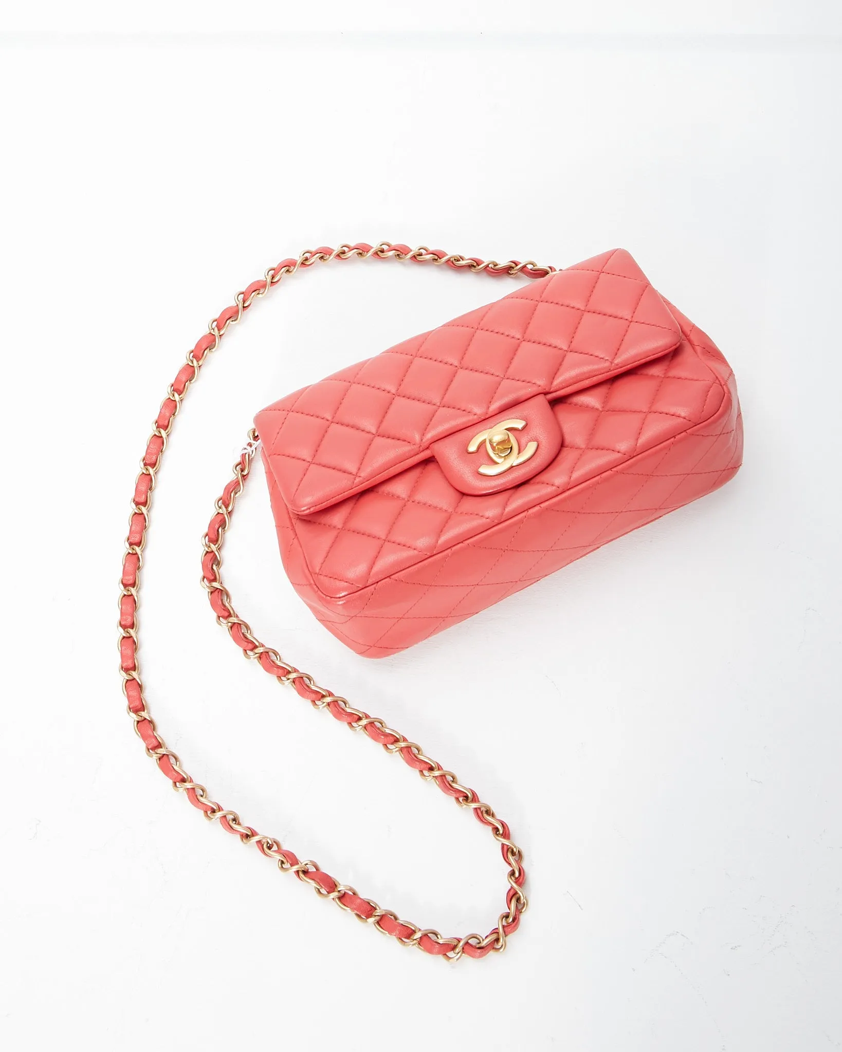 Chanel Red Quilted Leather Mini Rectangular Classic Chain Flap Bag