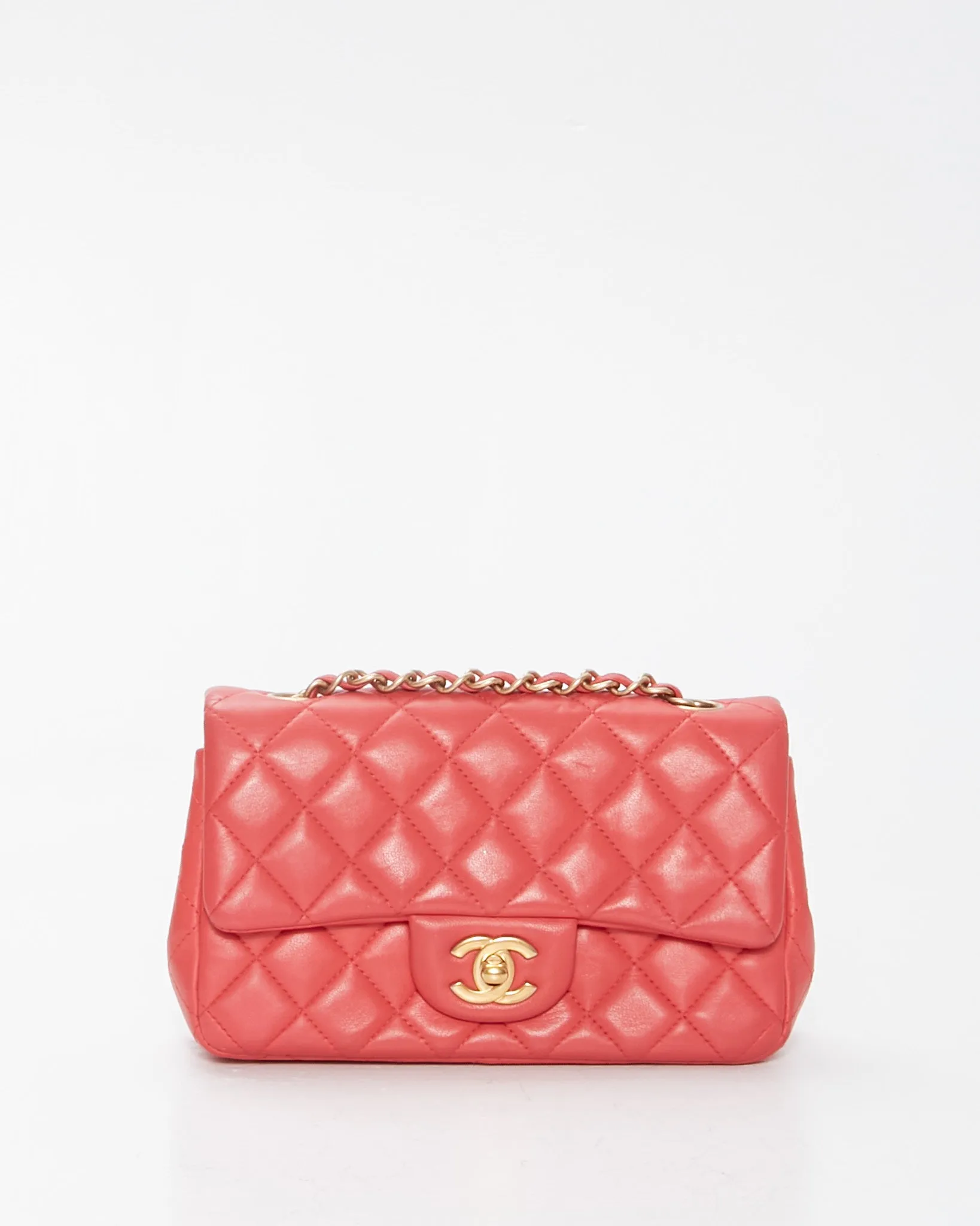 Chanel Red Quilted Leather Mini Rectangular Classic Chain Flap Bag