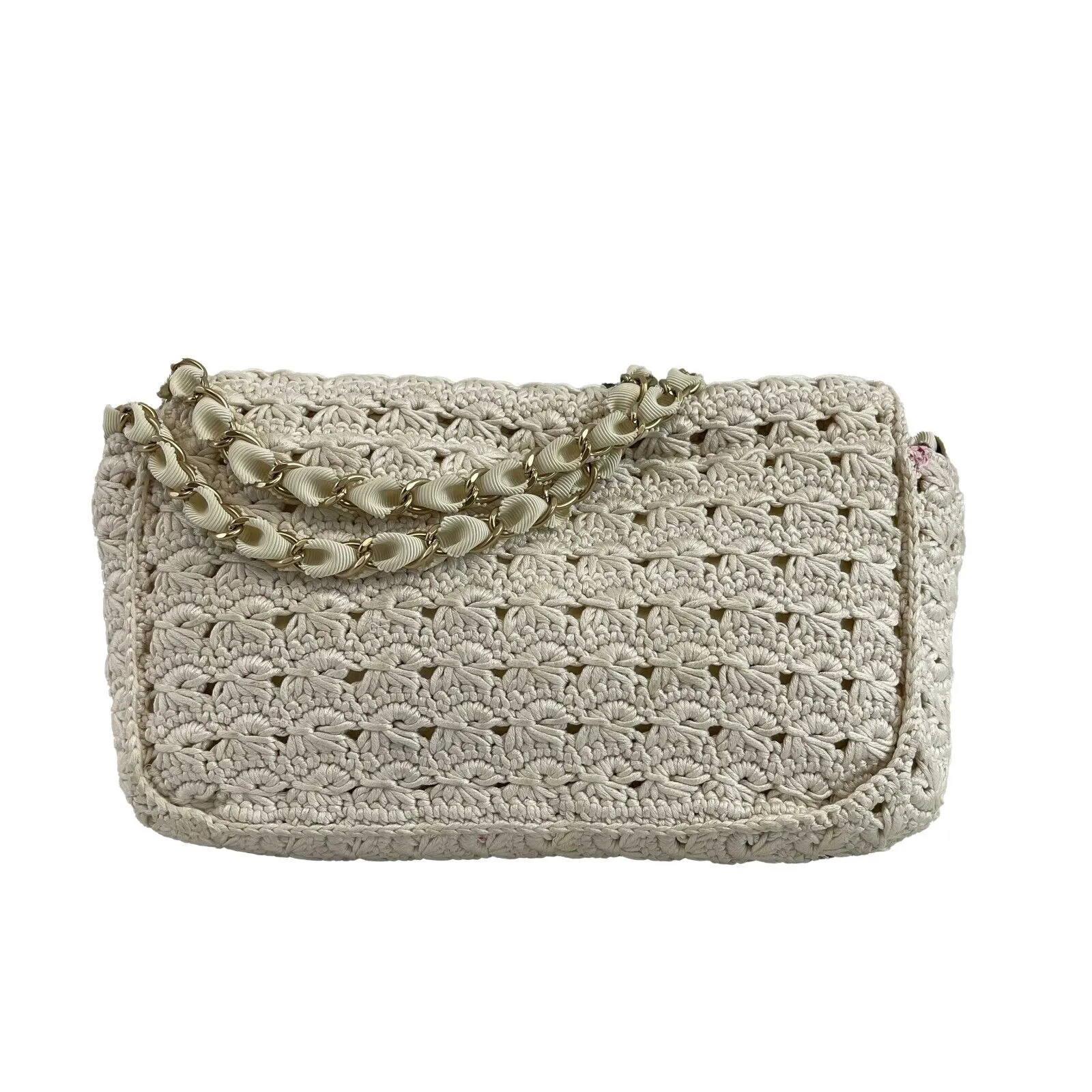 CHANEL Runway Medium Crochet Camellia Flap Shoulder Handbag 2010