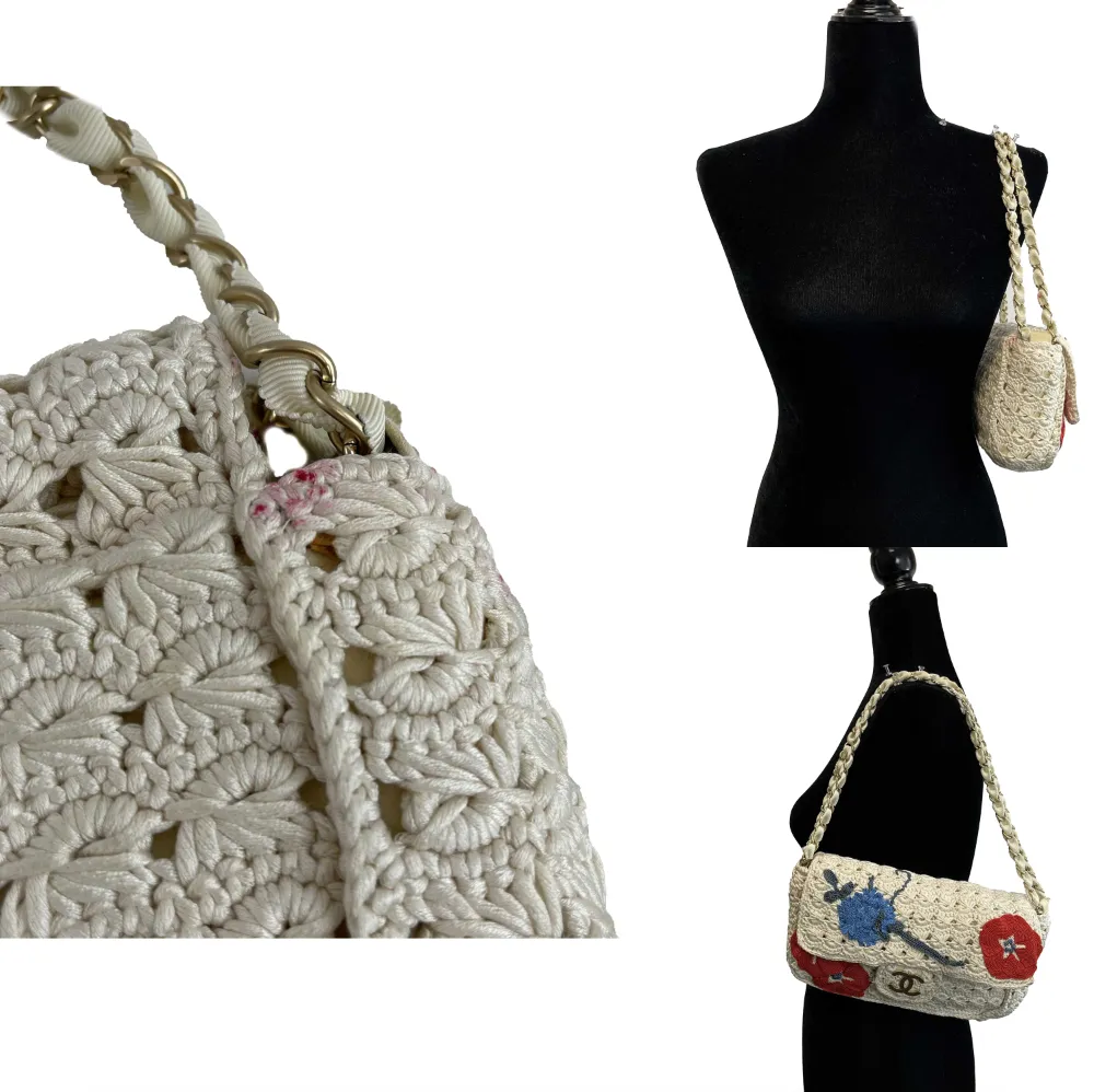 CHANEL Runway Medium Crochet Camellia Flap Shoulder Handbag 2010