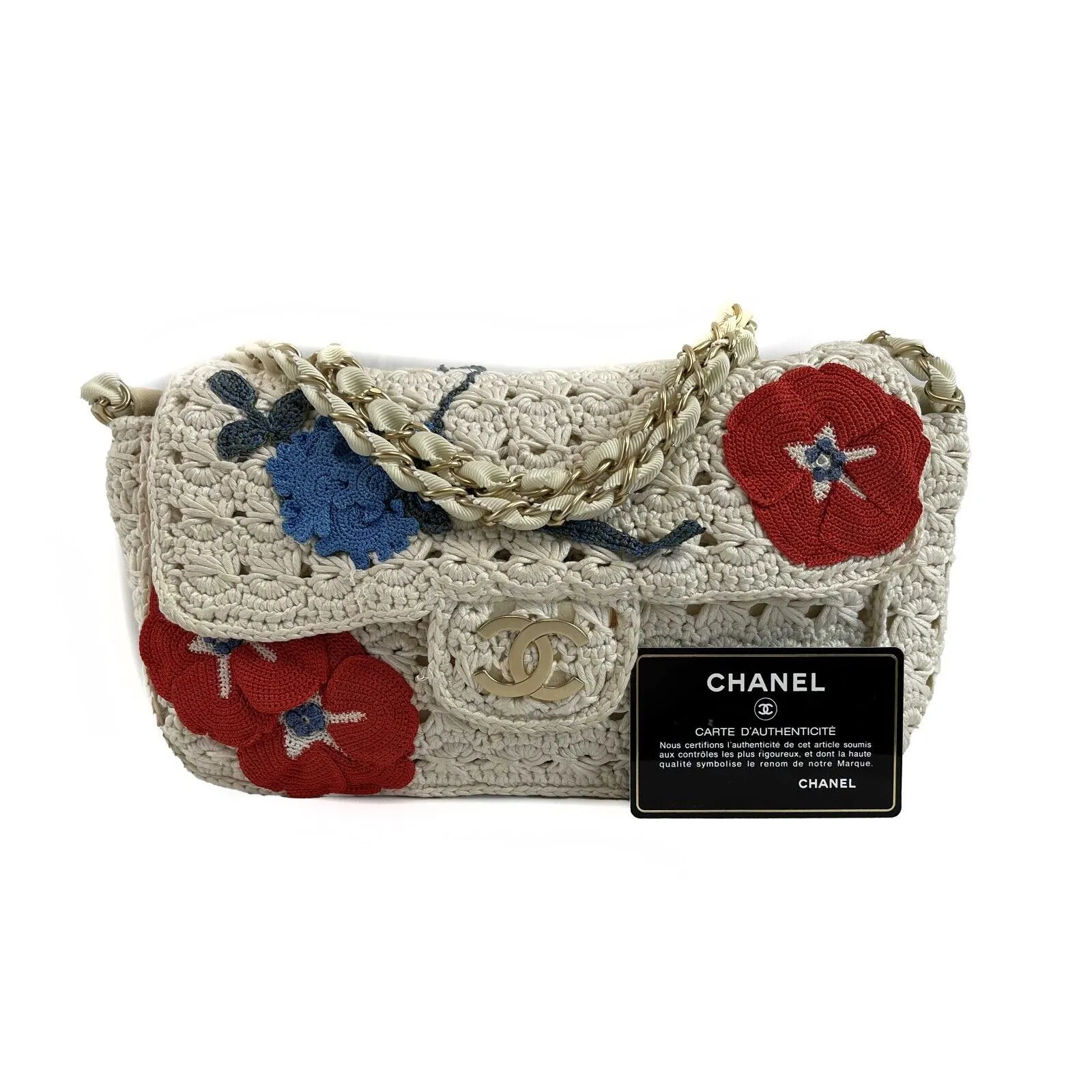 CHANEL Runway Medium Crochet Camellia Flap Shoulder Handbag 2010