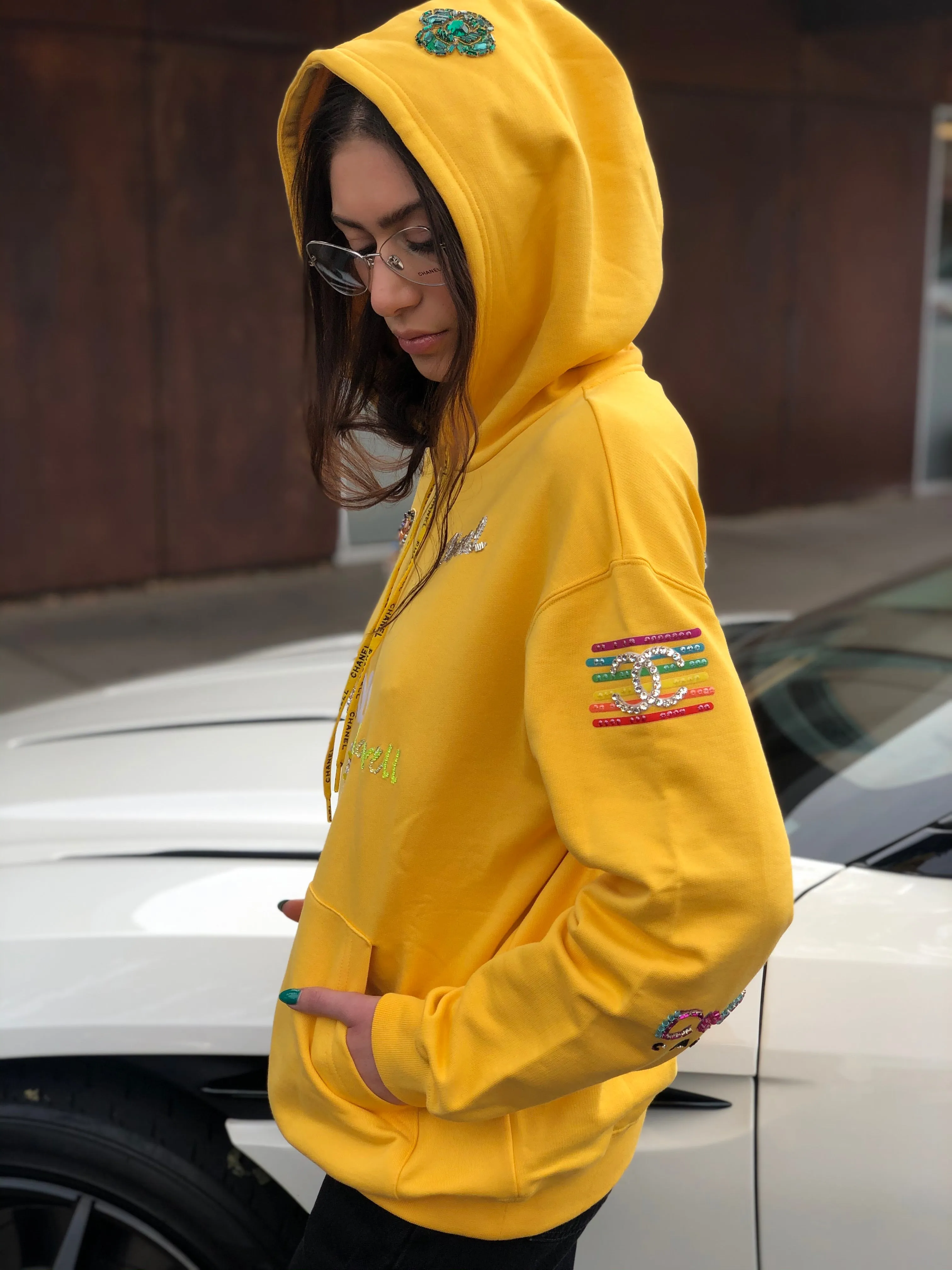 Chanel x Pharrell 2019 Appliqué Sunflower Yellow Hoodie Sweatshirt