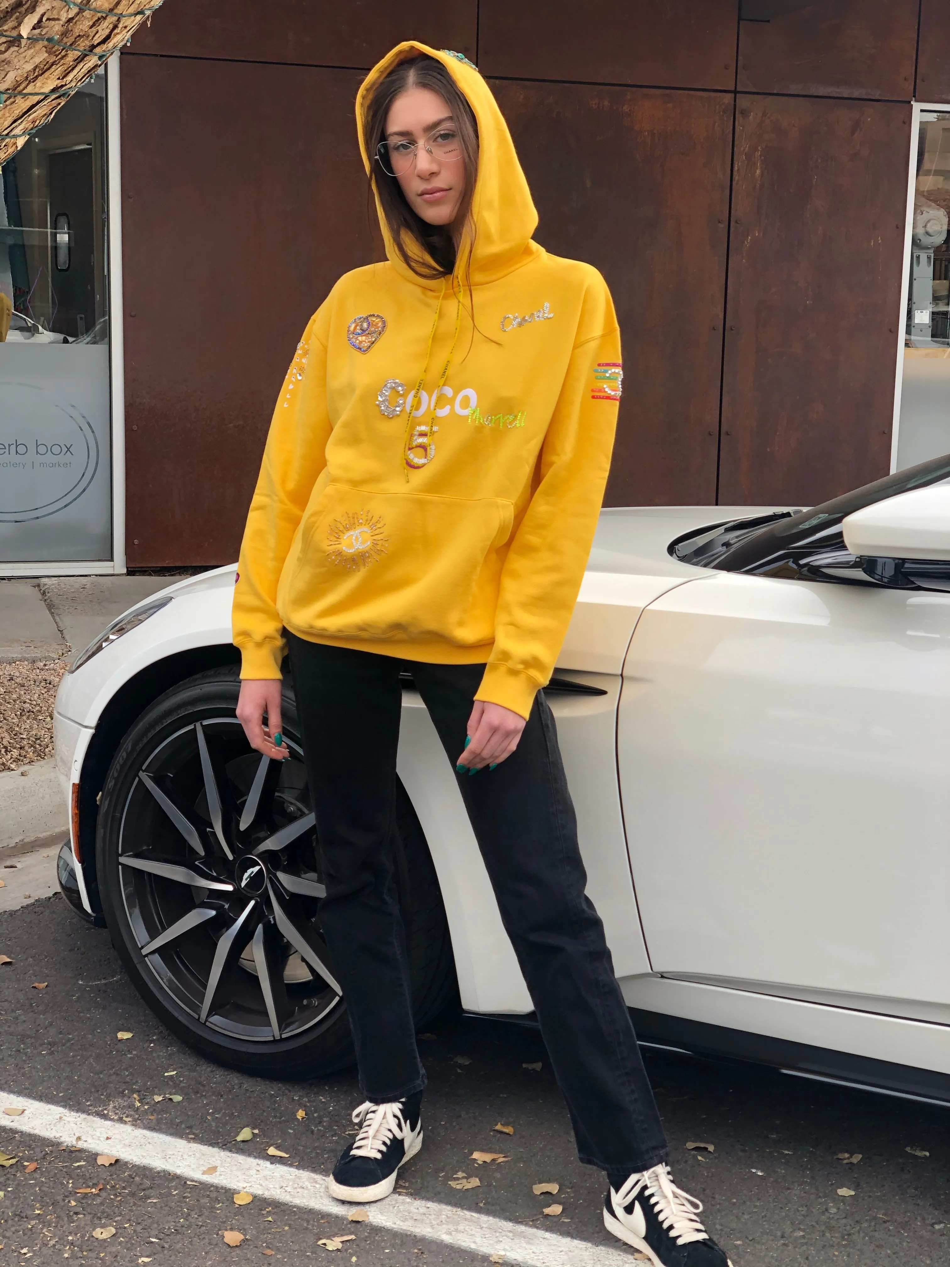 Chanel x Pharrell 2019 Appliqué Sunflower Yellow Hoodie Sweatshirt