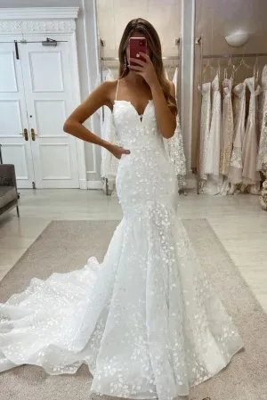 Charming Mermaid Sweetheart Tulle Wedding Dresses with Slit