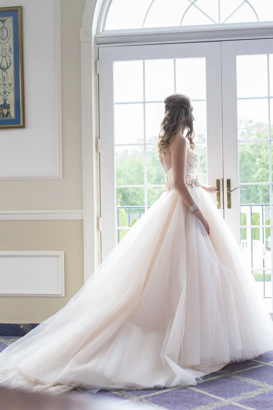 Cheap Ball Gown Sweetheart Sweep Train Sleeveless Romantic Tulle Wedding Dresses Sequins OHD160