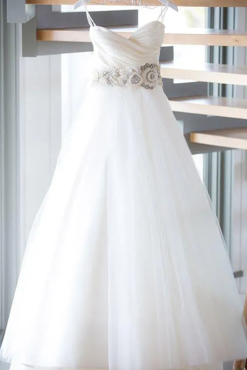 Cheap Ball Gown Sweetheart Sweep Train Sleeveless Romantic Tulle Wedding Dresses Sequins OHD160