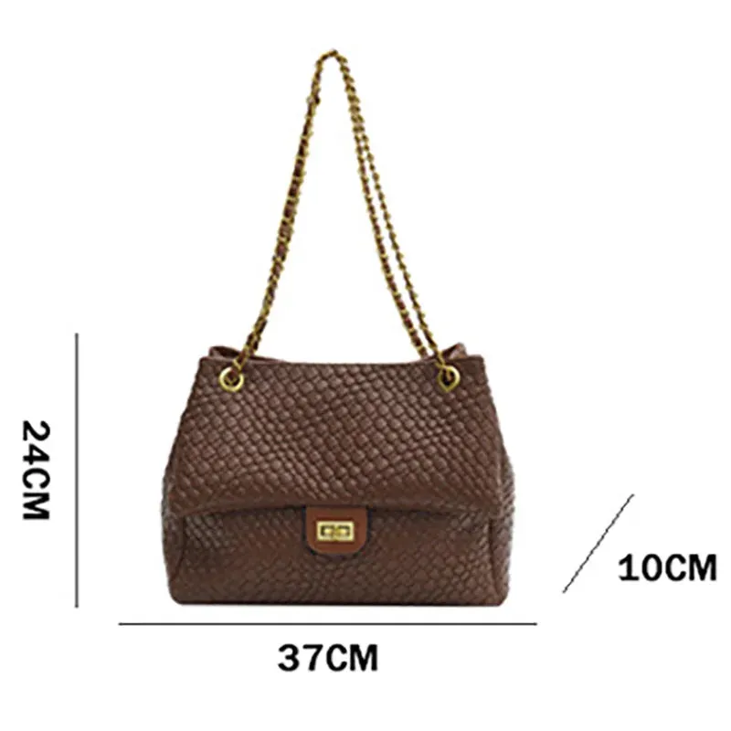Chic Urban Weave: 2024 Women's Large Capacity Crossbody Bag with Minimalist Flair and Chain Detail