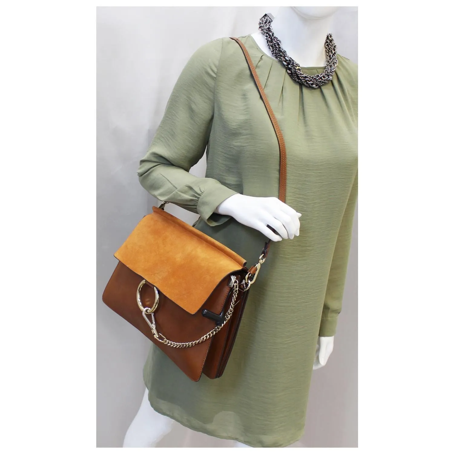 CHLOE Faye Medium Leather Shoulder Bag Brown