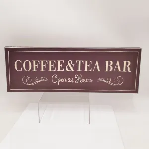 Coffee and Tea Bar Wall Art Sign Decor Retro Canvas Print Poster Decorative Sign Open 24 Hours Coffee Bar Accessories Ready for Hang Decor Cafe Pub Kitchen Coffee Station Decor Framed 6x17 Inches