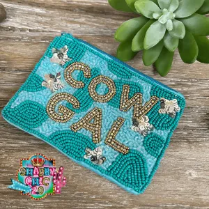 Cow Gal Beaded Bag - Turquoise