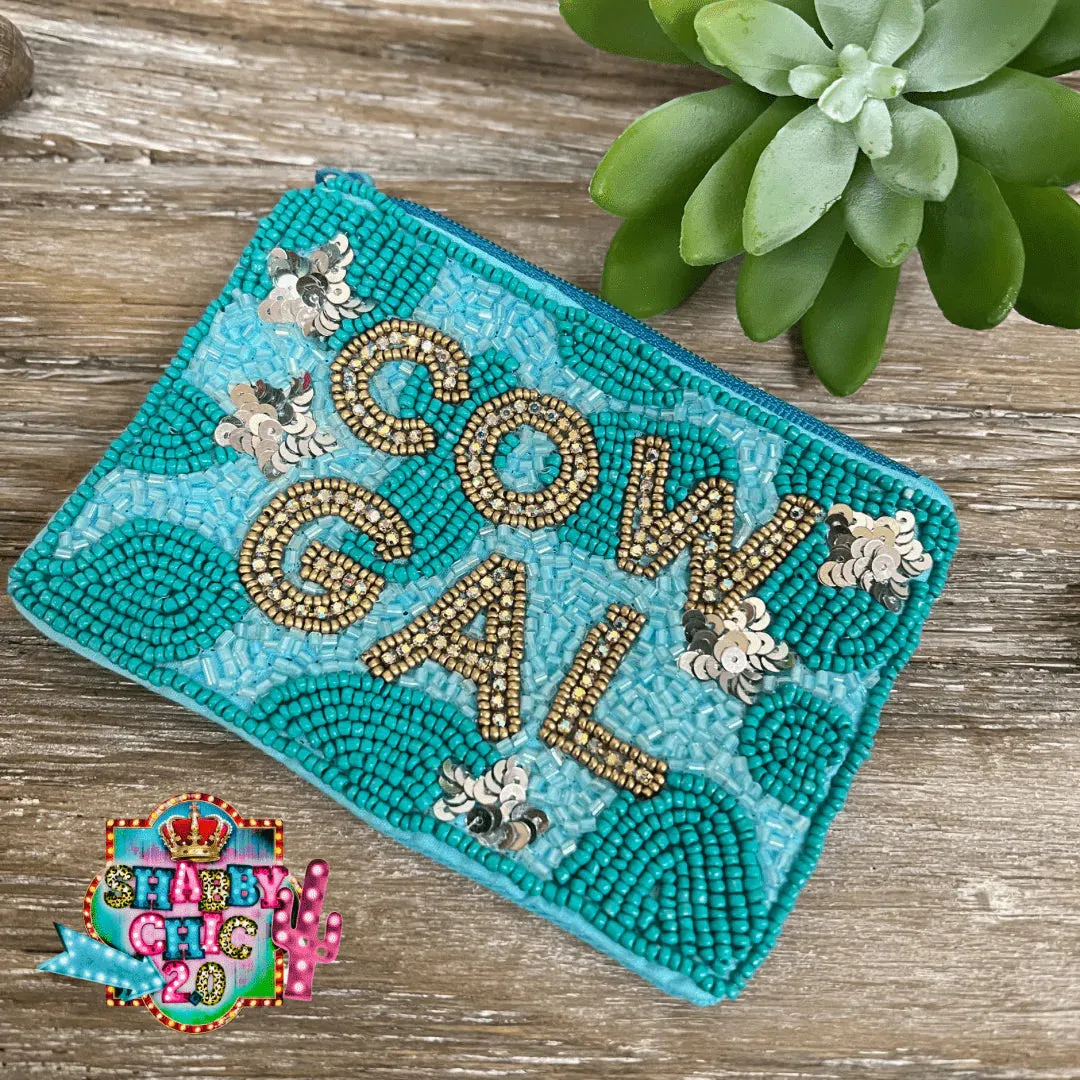 Cow Gal Beaded Bag - Turquoise