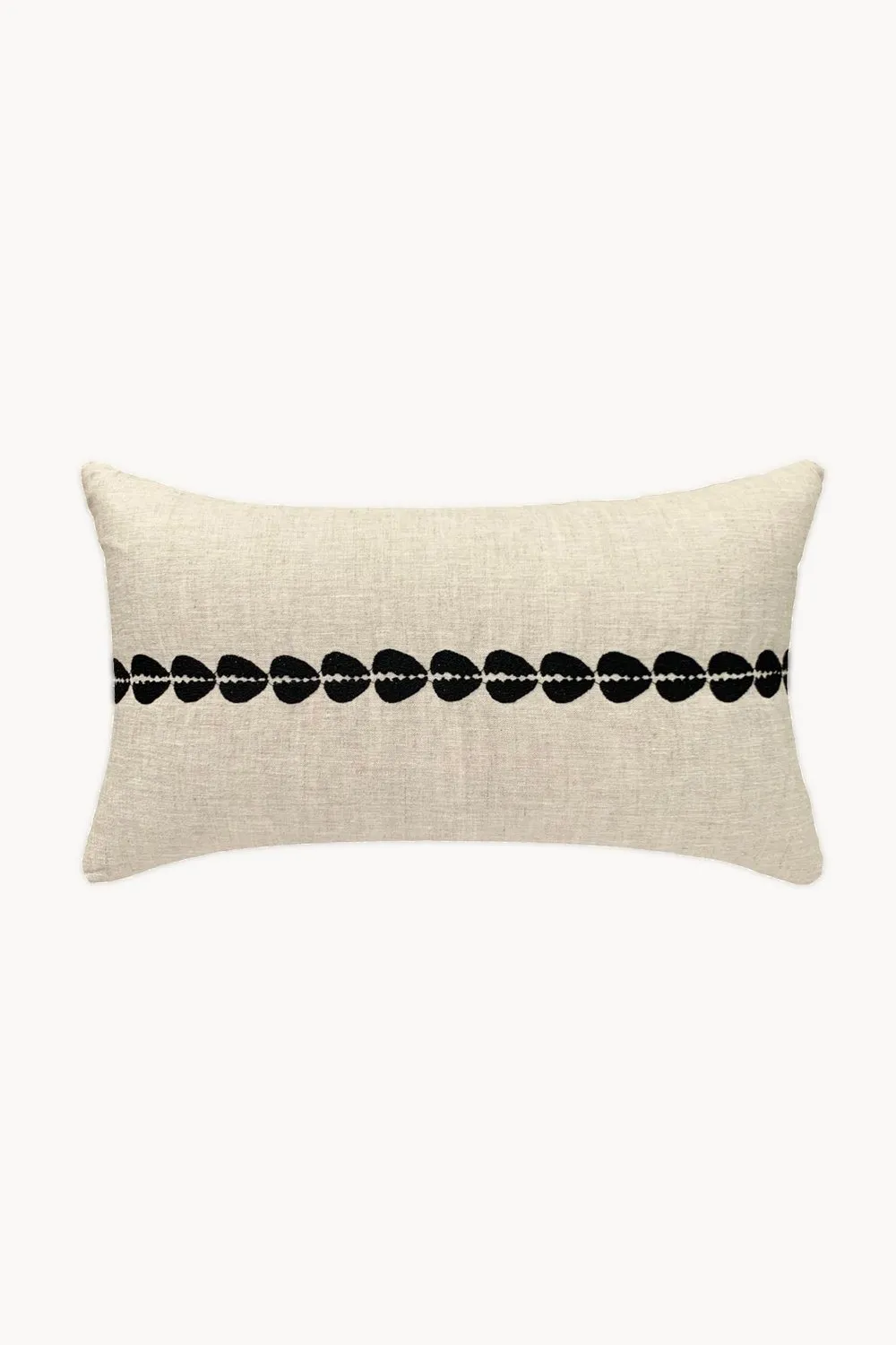 Cowrie Embroidered Linen Lumbar Pillow - Natural