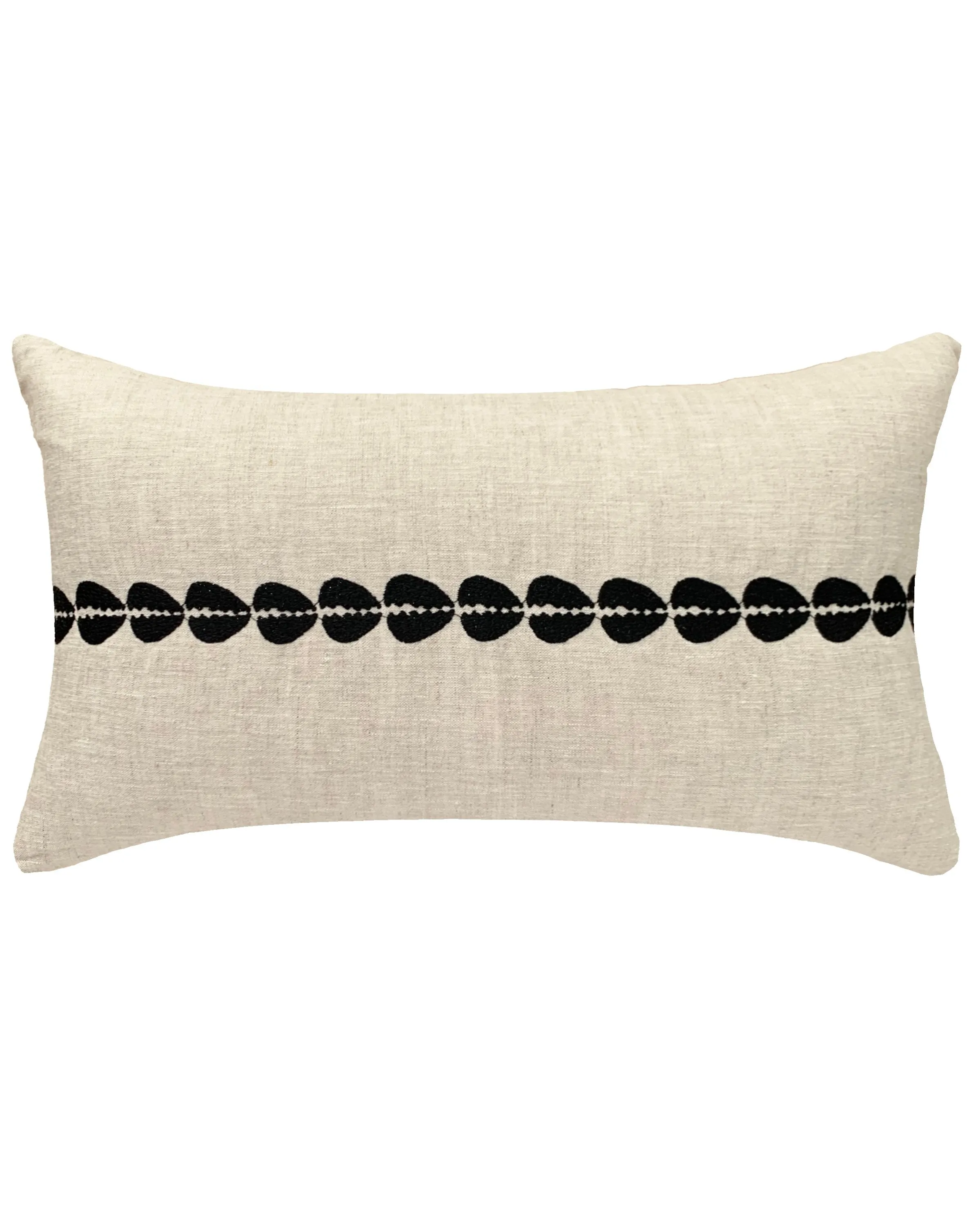 cowrie embroidered lumbar pillow in natural