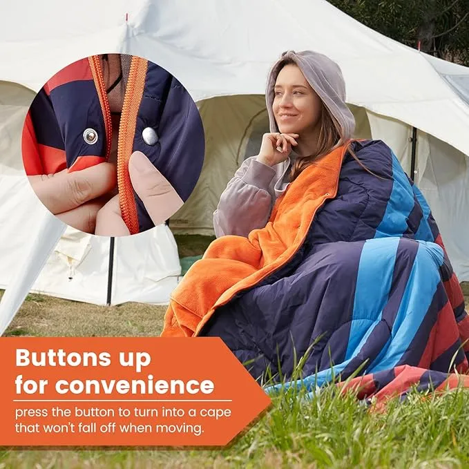 Cozy Bliss Puffy Camping Blanket Beach Mat Sleeping Bag 3 in 1 Multi Use, Packable Outdoor Blankets Warm Lightweight Down Alternative Filled 63"x78" for Travel Picnic Stadium Concerts