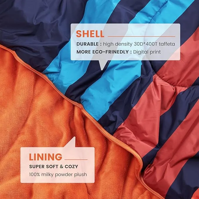 Cozy Bliss Puffy Camping Blanket Beach Mat Sleeping Bag 3 in 1 Multi Use, Packable Outdoor Blankets Warm Lightweight Down Alternative Filled 63"x78" for Travel Picnic Stadium Concerts