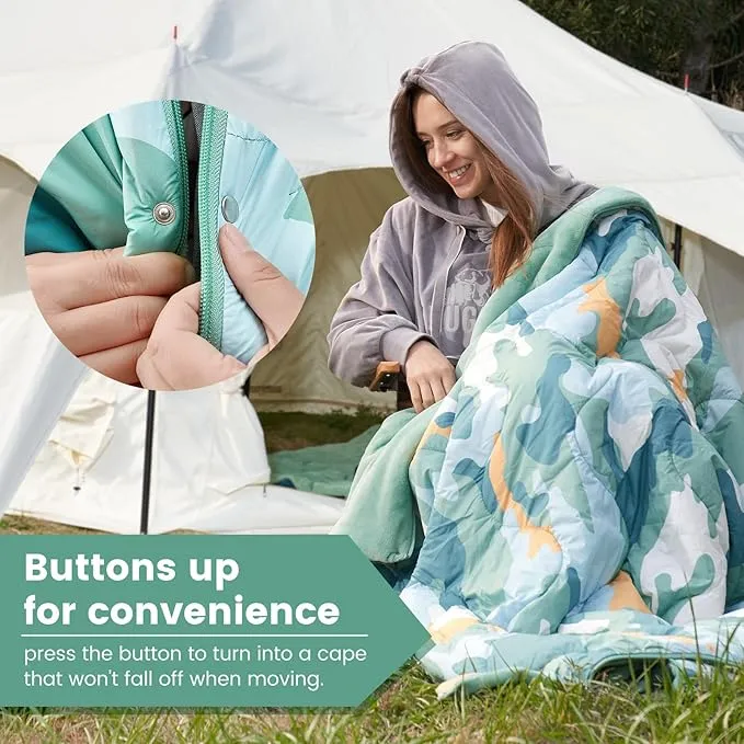 Cozy Bliss Puffy Outdoor Camping Blanket, Sleeping Bag, Picnic Mat-3 in 1 Multi Use, Warm Down Alternative Filled, Lightweight Packable for Hiking Travel Stadium Concerts, Gift for Children 63"x78"