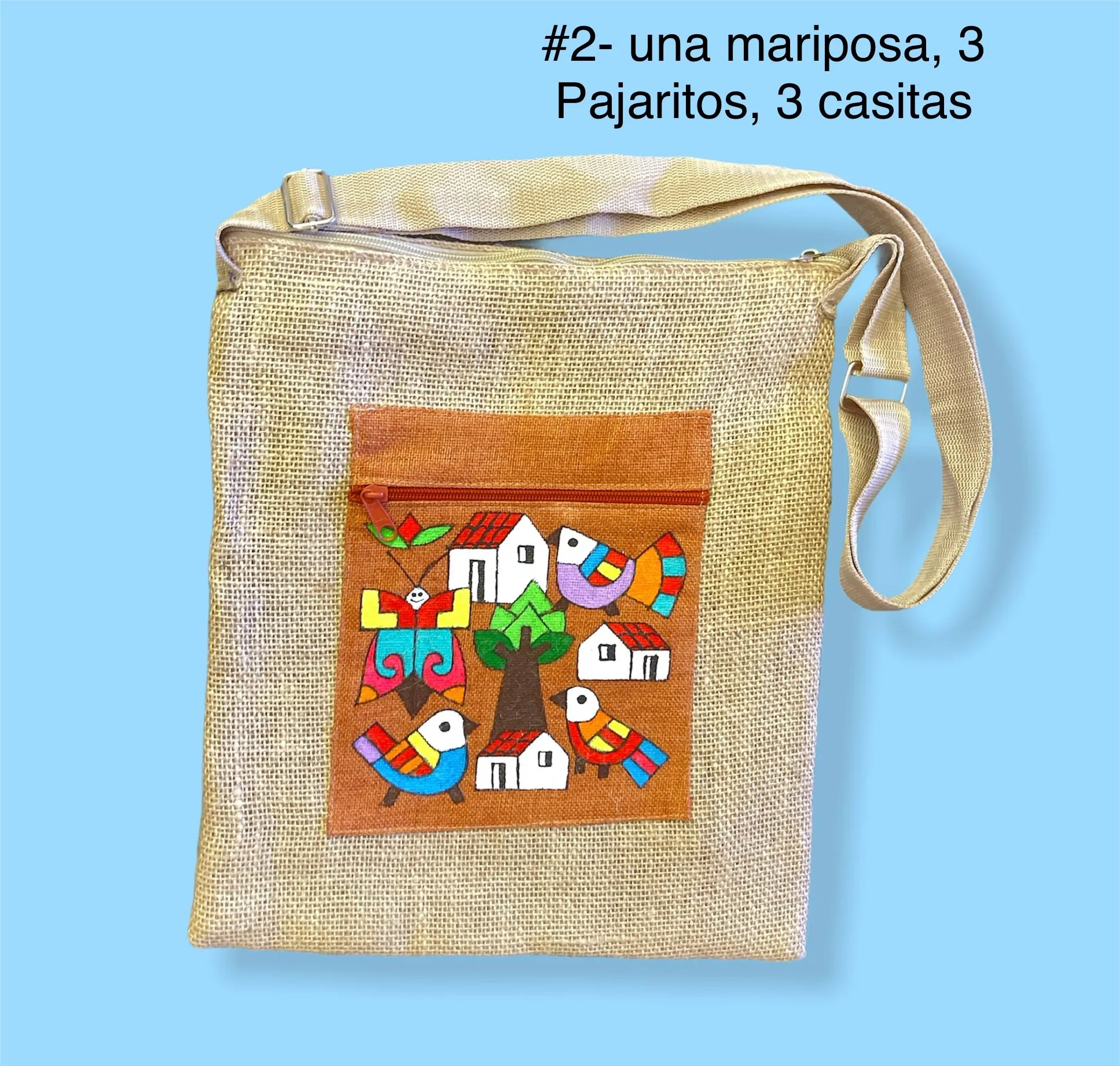 Crossbody with Zipper- Cartera bandolera de Yute Pintada y hecho a mano