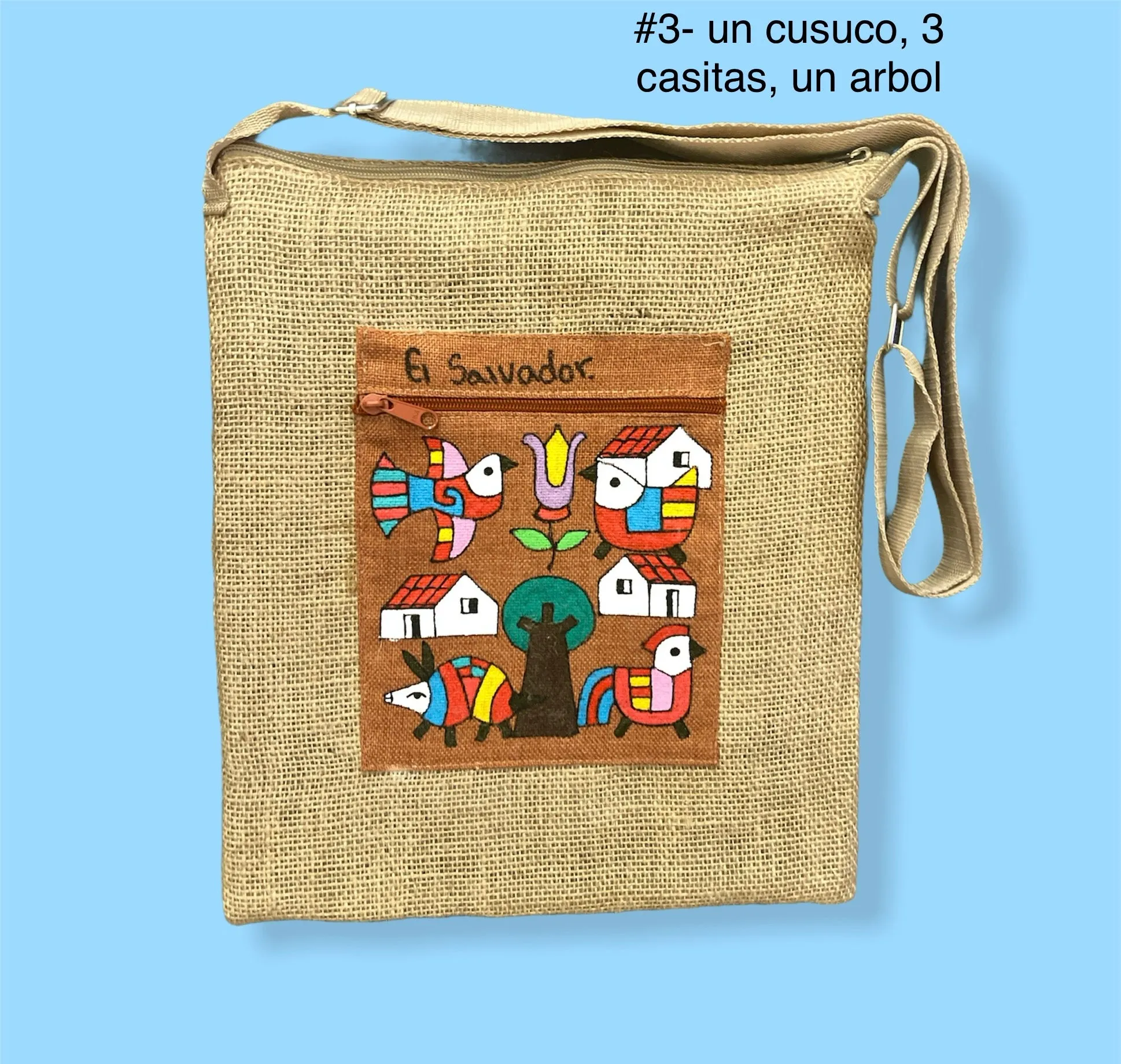 Crossbody with Zipper- Cartera bandolera de Yute Pintada y hecho a mano