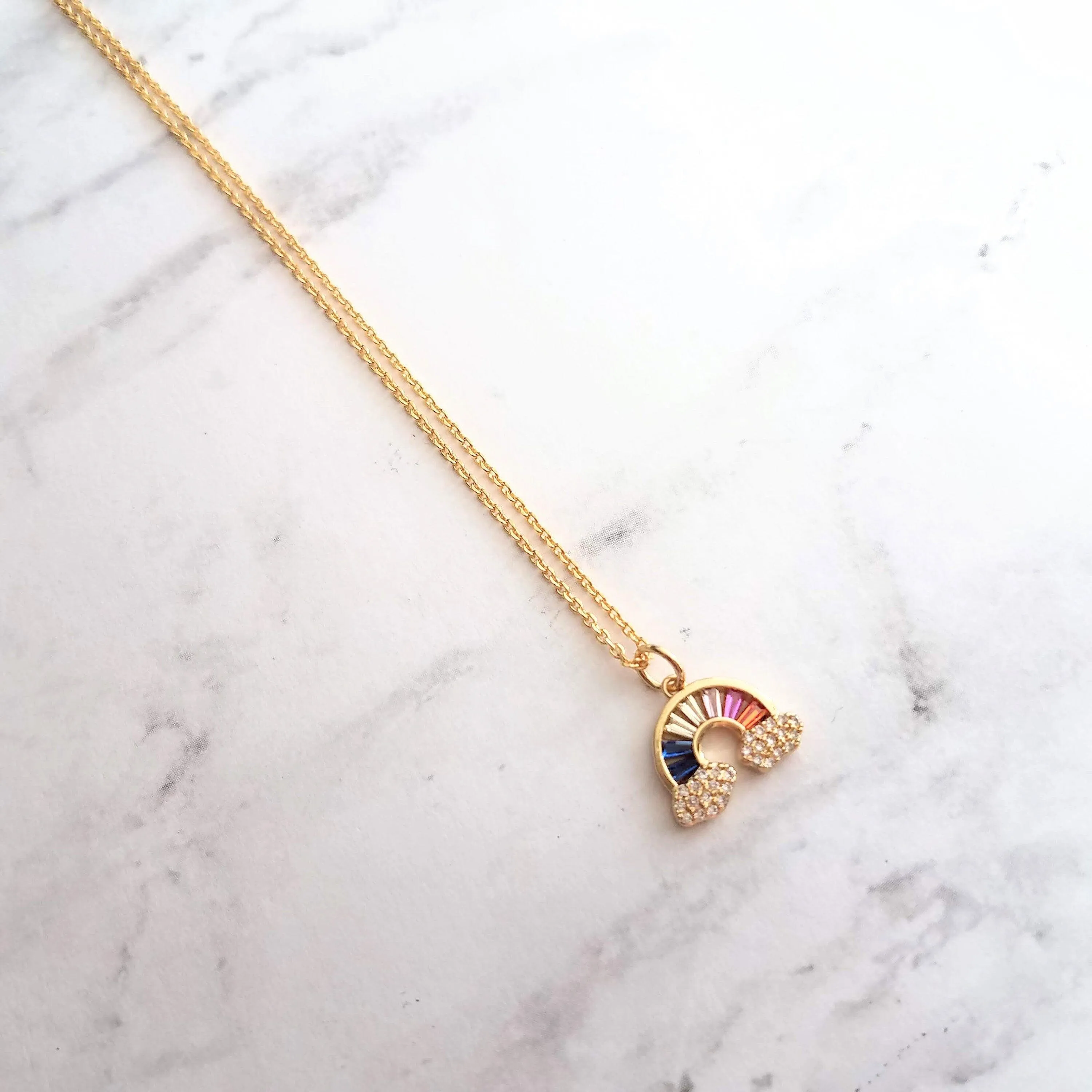 Crystal Rainbow Pendant Necklace - rainbow necklace, rainbow charm, happy jewelry, after the storm, rainbow cloud necklace, gold rainbow