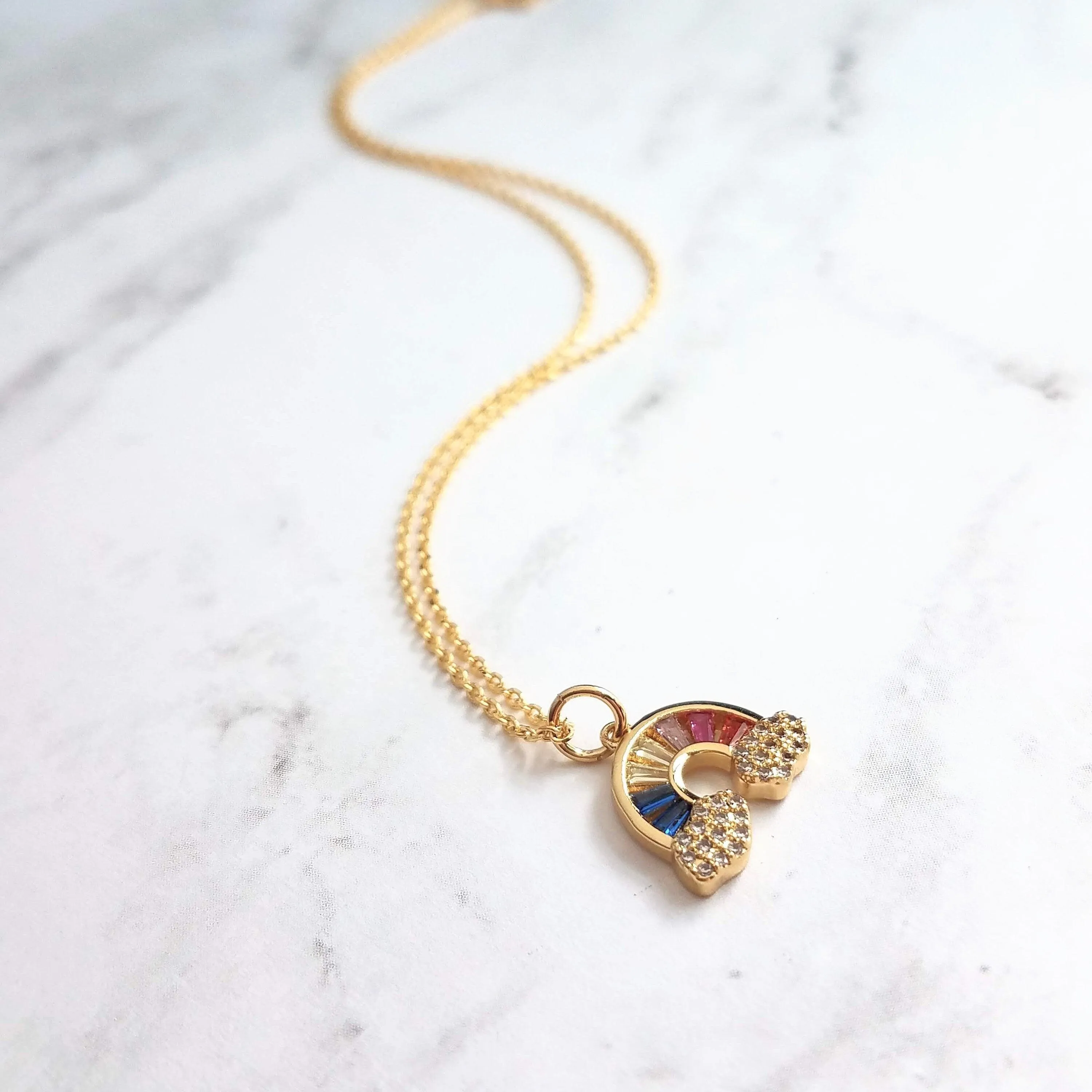 Crystal Rainbow Pendant Necklace - rainbow necklace, rainbow charm, happy jewelry, after the storm, rainbow cloud necklace, gold rainbow
