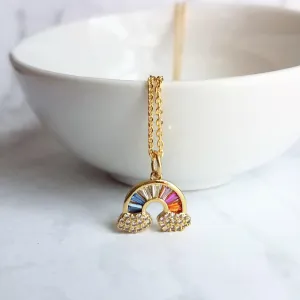 Crystal Rainbow Pendant Necklace - rainbow necklace, rainbow charm, happy jewelry, after the storm, rainbow cloud necklace, gold rainbow