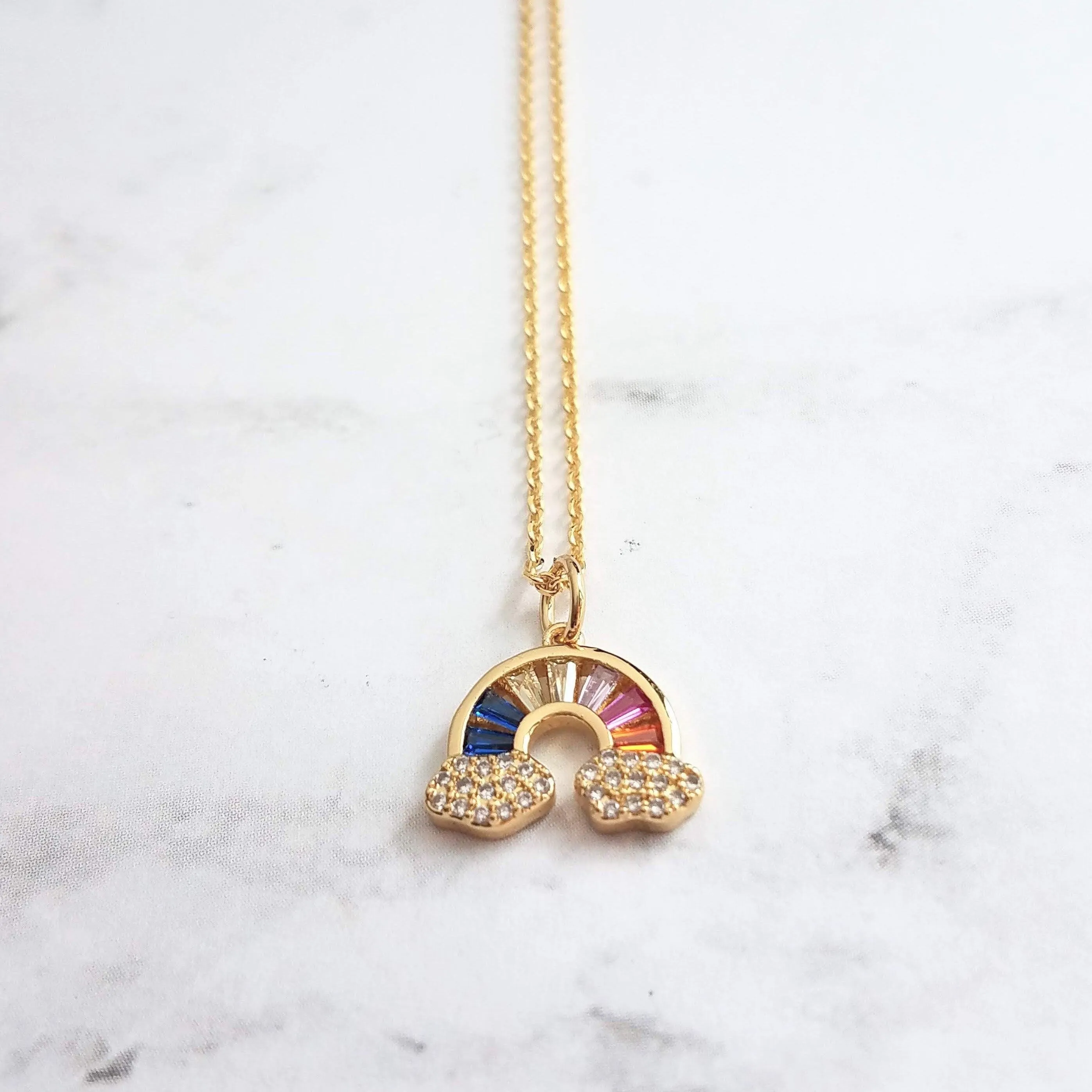 Crystal Rainbow Pendant Necklace - rainbow necklace, rainbow charm, happy jewelry, after the storm, rainbow cloud necklace, gold rainbow