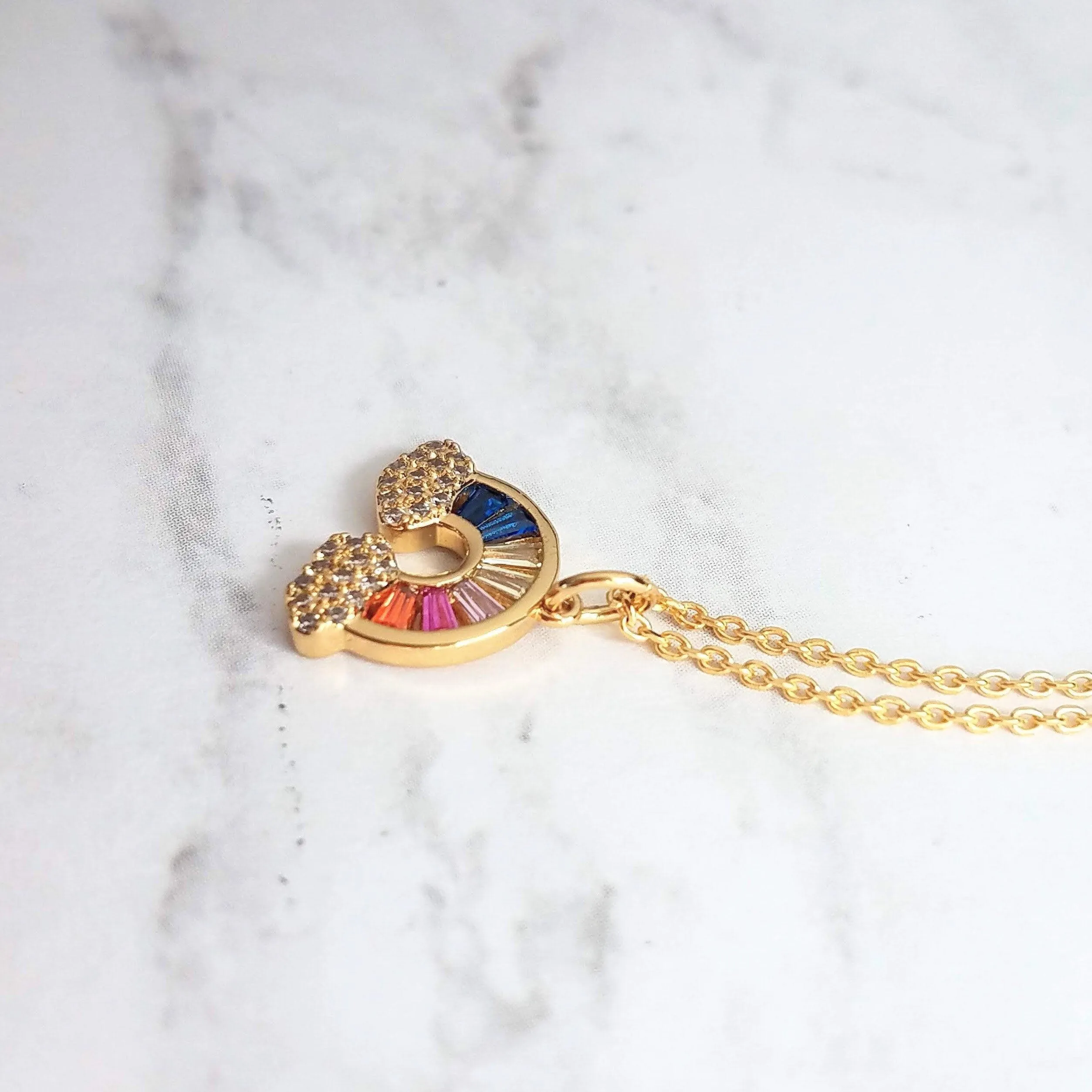 Crystal Rainbow Pendant Necklace - rainbow necklace, rainbow charm, happy jewelry, after the storm, rainbow cloud necklace, gold rainbow