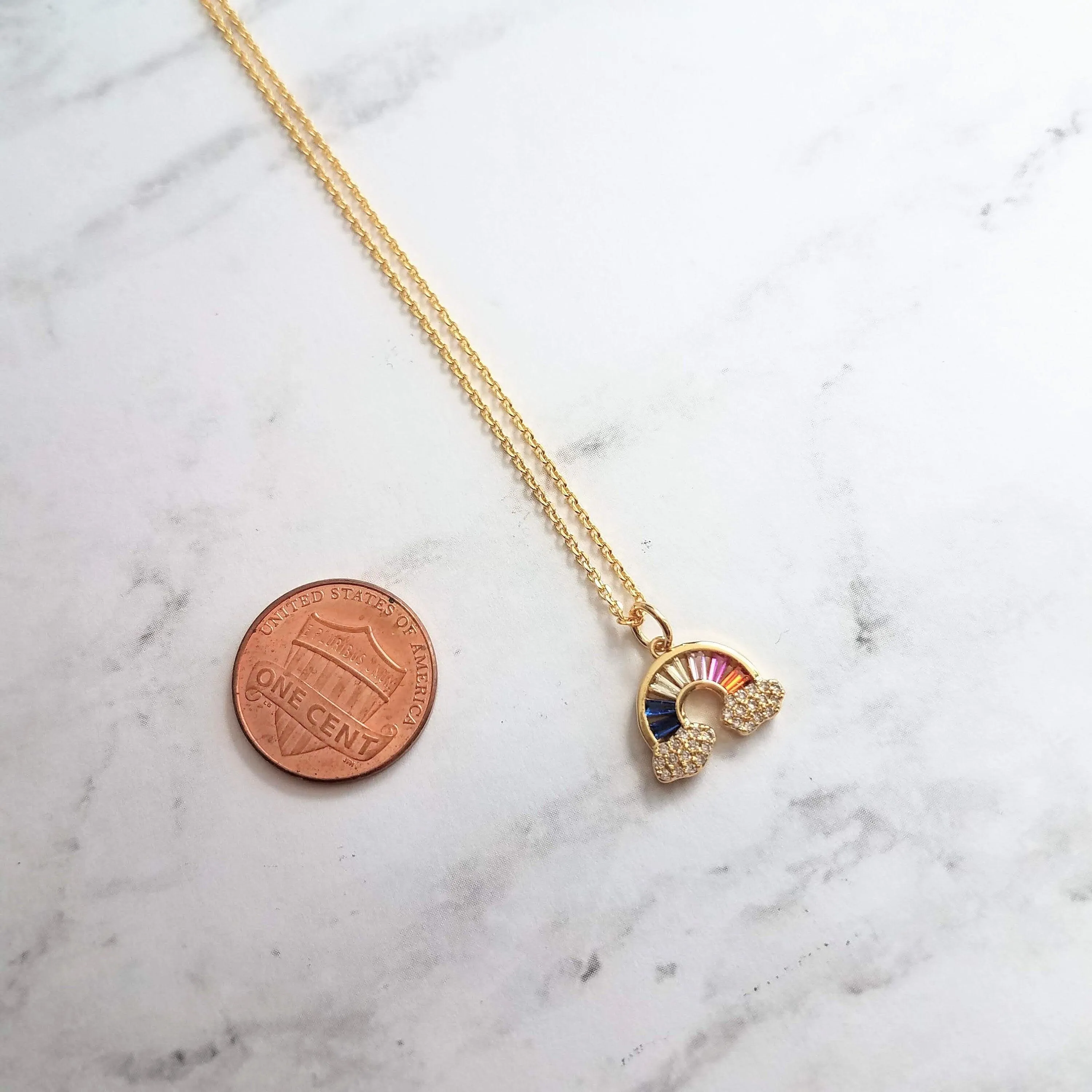 Crystal Rainbow Pendant Necklace - rainbow necklace, rainbow charm, happy jewelry, after the storm, rainbow cloud necklace, gold rainbow