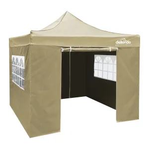 Dellonda Premium 2x2m Pop-Up Gazebo & Side Walls, PVC Coated, Water Resistant Fabric, Supplied with Carry Bag, Rope, Stakes & Weight Bags - Beige