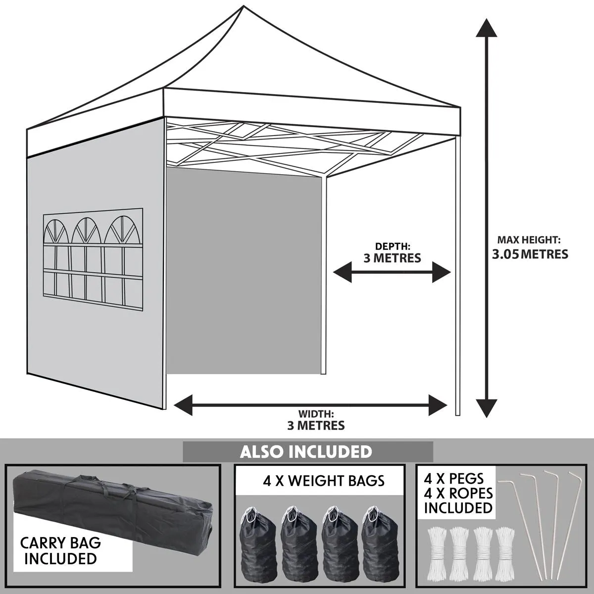 Dellonda Premium 3x3m Pop-Up Gazebo & Side Walls, PVC Coated, Water Resistant Fabric with Carry Bag, Rope, Stakes & Weight Bags - Blue